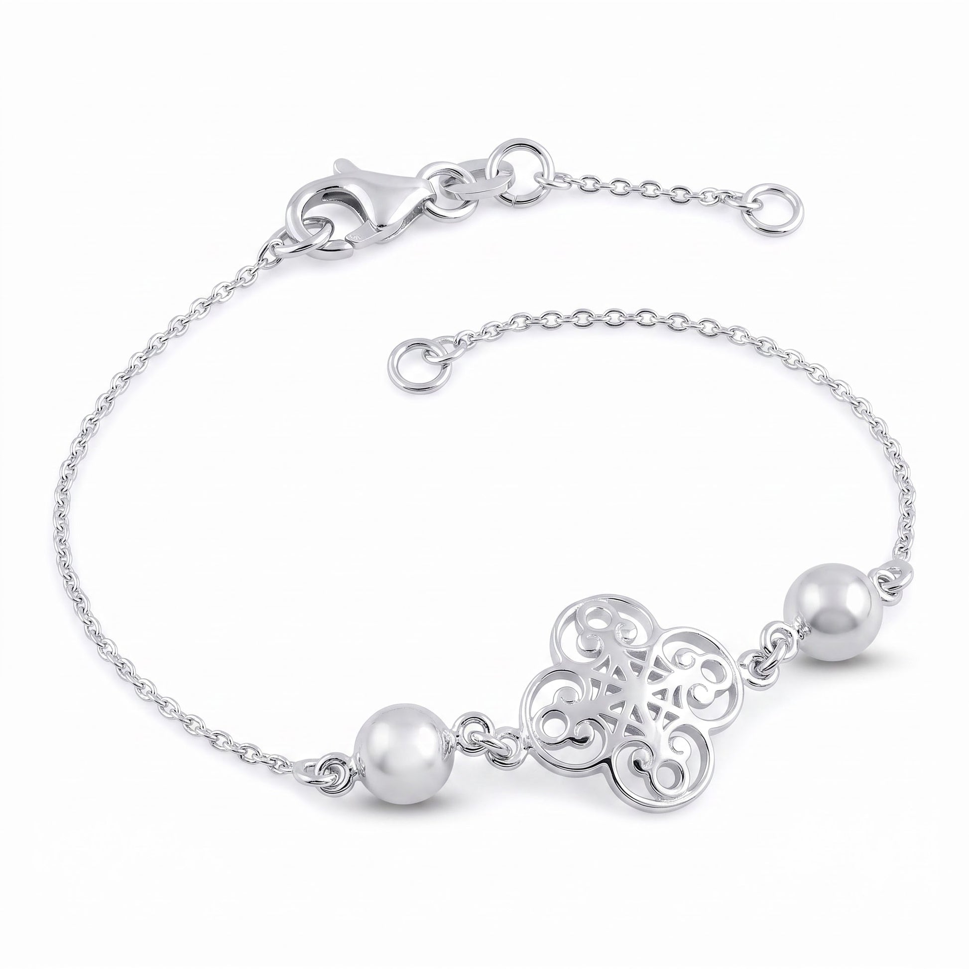 Sterling Silver Mystic Flower & Bead Bracelet for Women, Beaded, Dainty Everyday Jewelry Gift