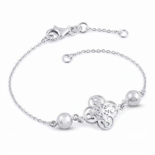 Sterling Silver Mystic Flower & Bead Bracelet for Women, Beaded, Dainty Everyday Jewelry Gift