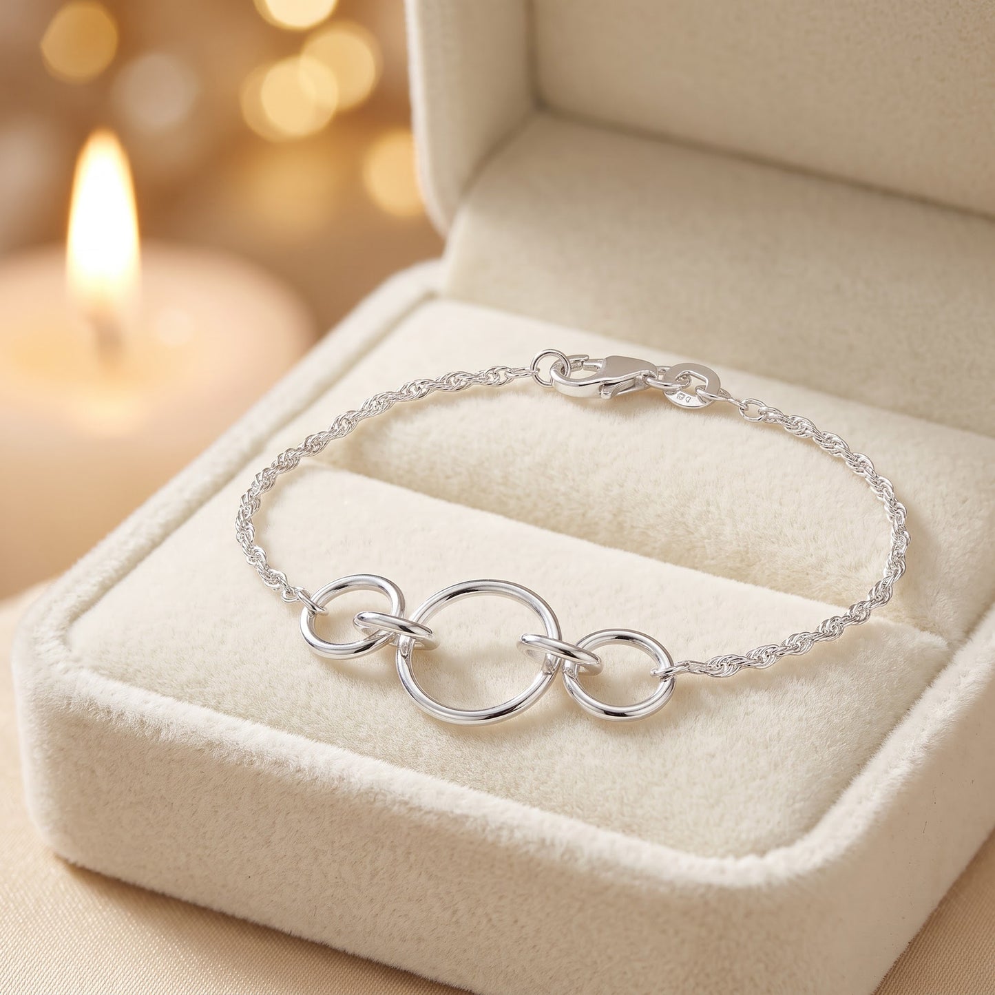 Sterling Silver Triple Round Link Bracelet for Women, Chain Link, Dainty Everyday Jewelry Gift view 2