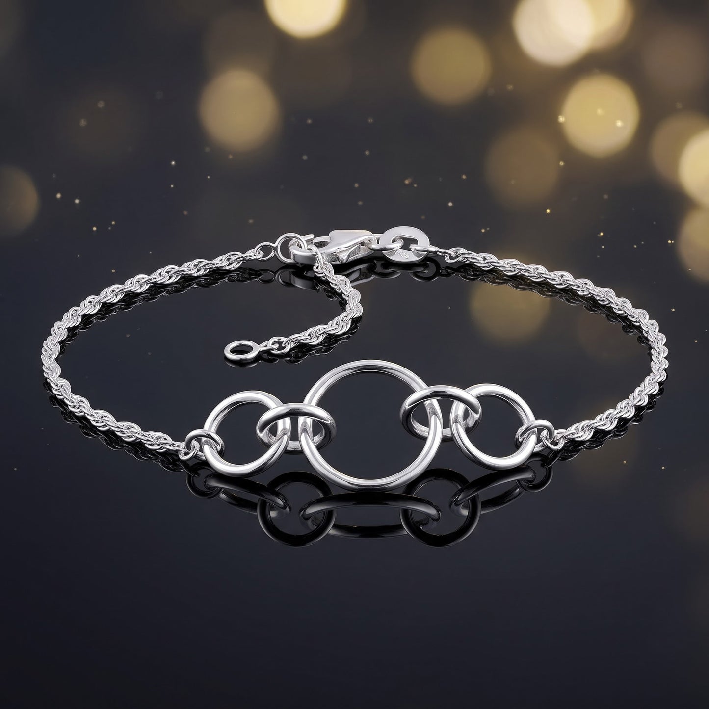 Sterling Silver Triple Round Link Bracelet for Women, Chain Link, Dainty Everyday Jewelry Gift view 3