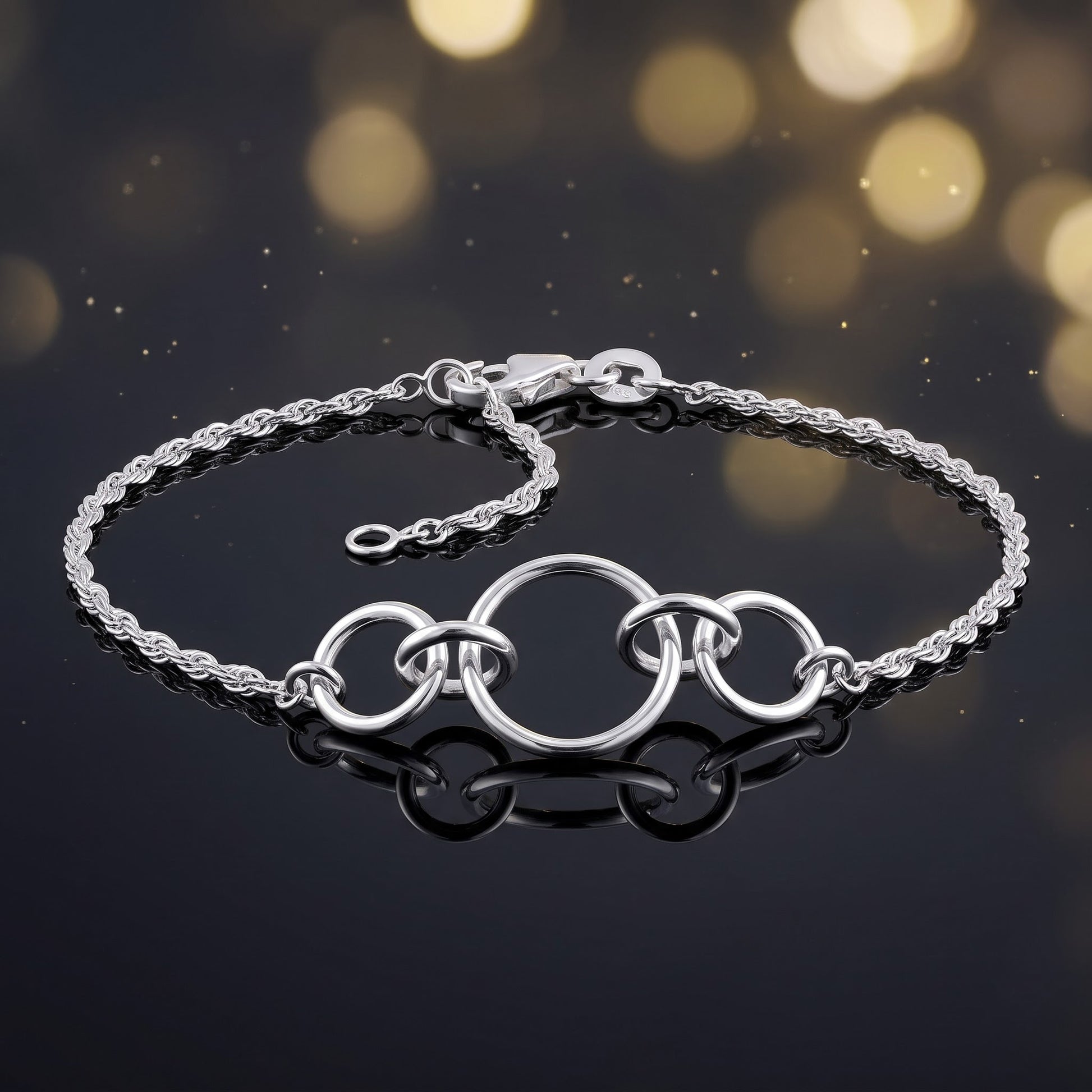 Sterling Silver Triple Round Link Bracelet for Women, Chain Link, Dainty Everyday Jewelry Gift view 3