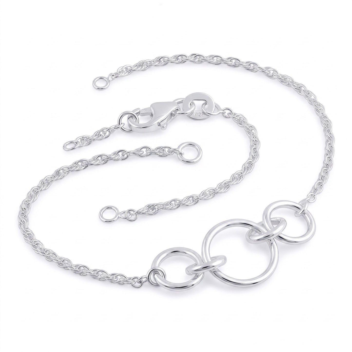 Sterling Silver Triple Round Link Bracelet for Women, Chain Link, Dainty Everyday Jewelry Gift