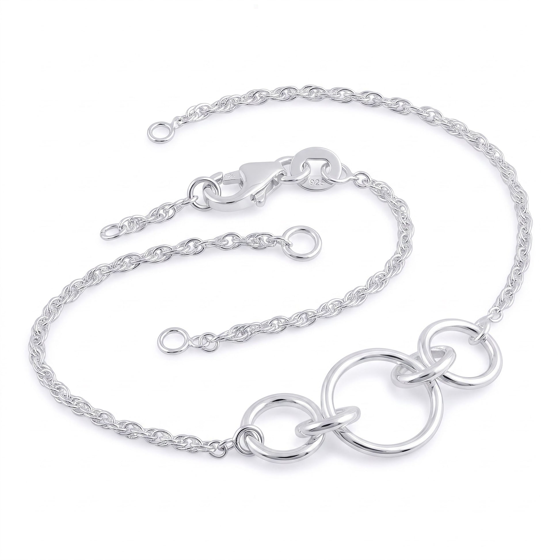 Sterling Silver Triple Round Link Bracelet for Women, Chain Link, Dainty Everyday Jewelry Gift