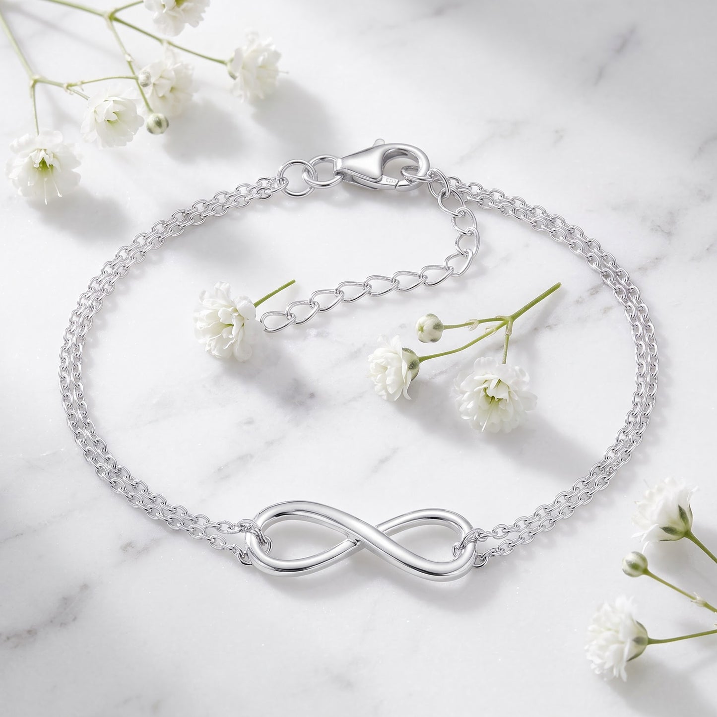 Sterling Silver 8.5mm x 23mm Infinity Bracelet for Women, Dainty Everyday Jewelry Gift view 1