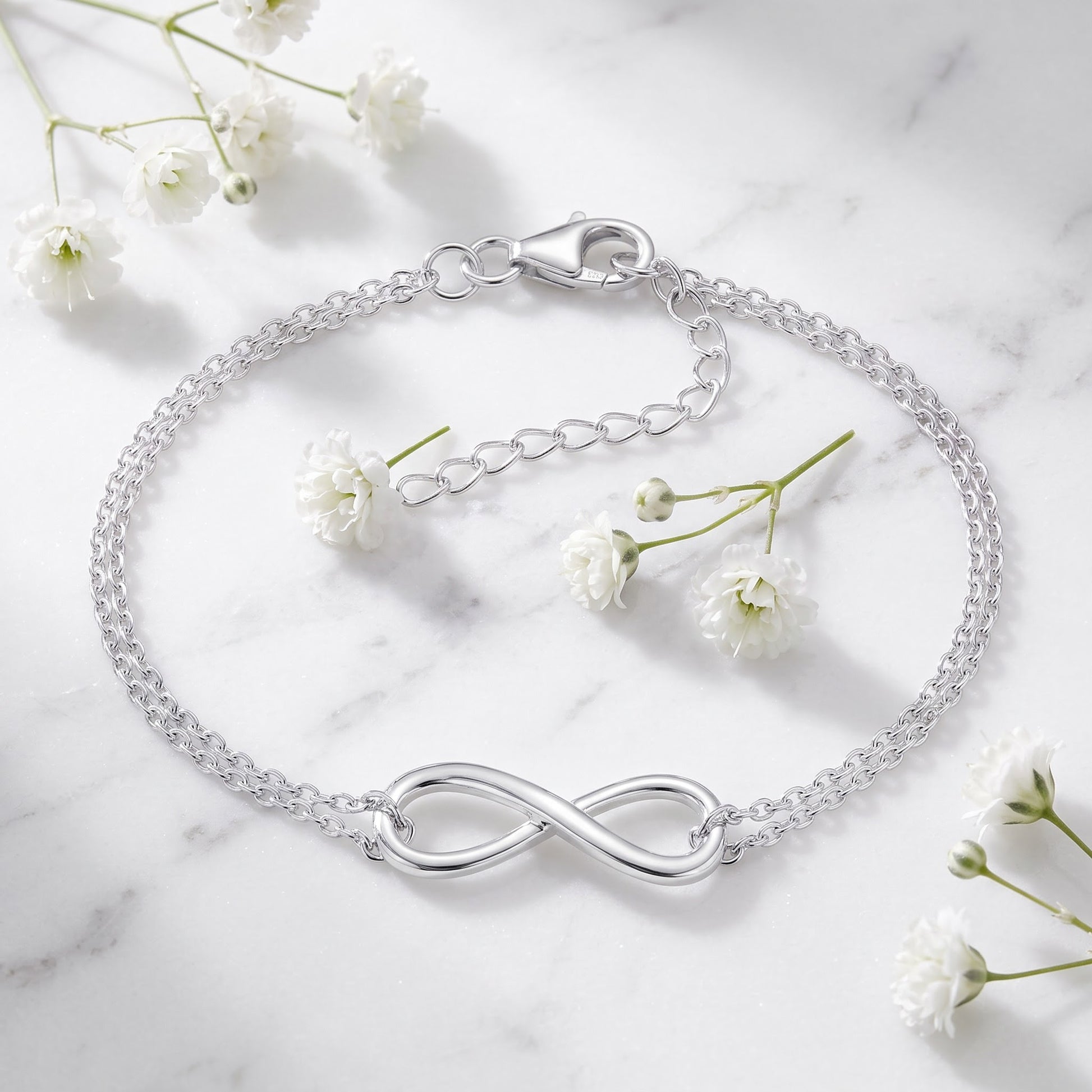 Sterling Silver 8.5mm x 23mm Infinity Bracelet for Women, Dainty Everyday Jewelry Gift view 1