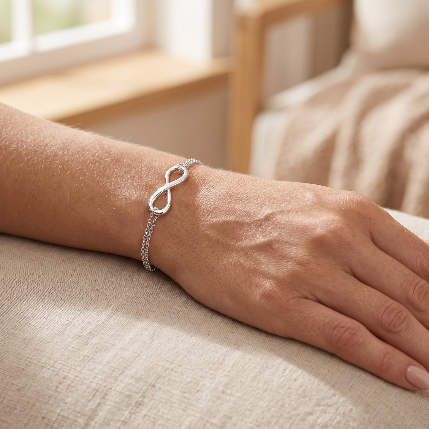 Sterling Silver 8.5mm x 23mm Infinity Bracelet for Women, Dainty Everyday Jewelry Gift view 4
