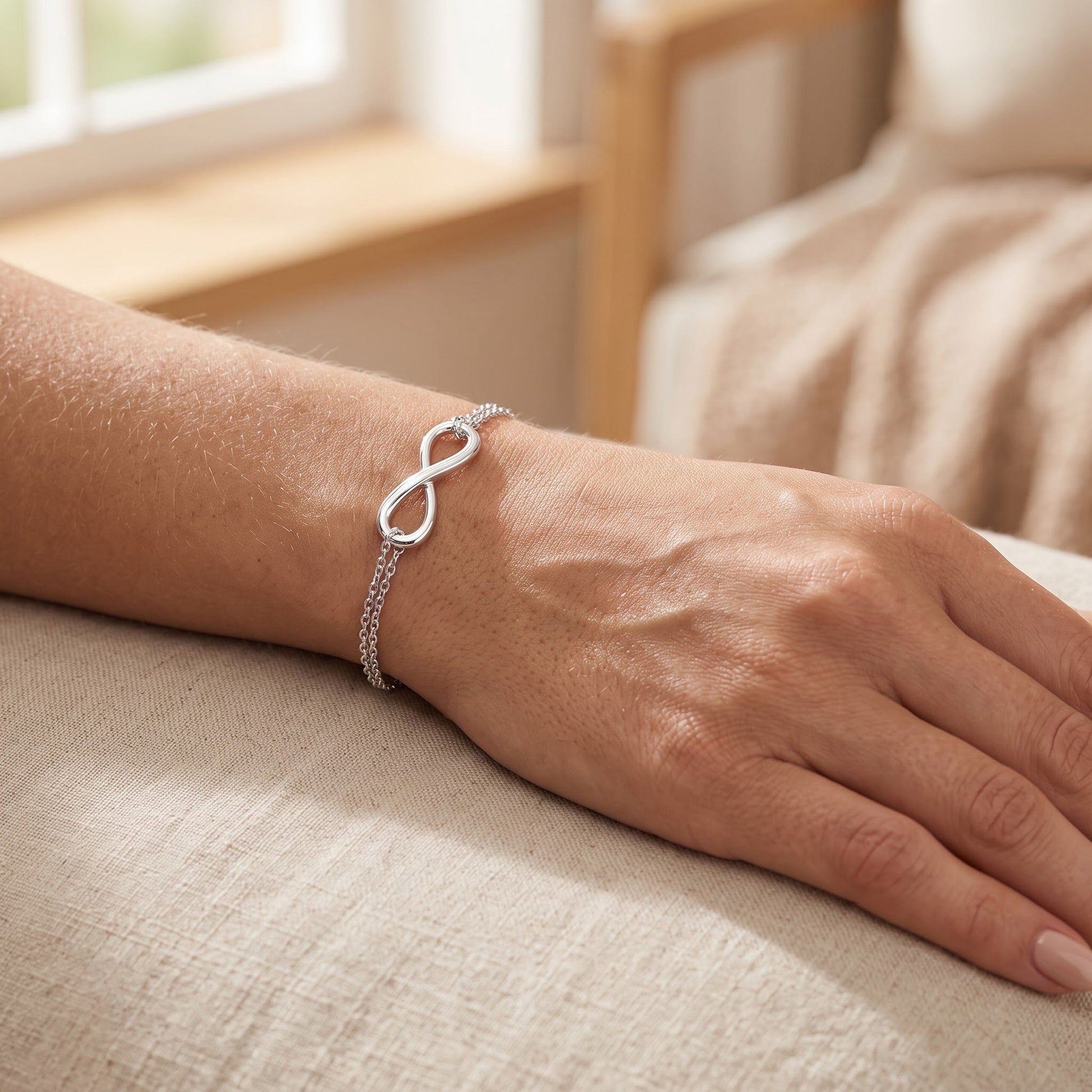 Sterling Silver 8.5mm x 23mm Infinity Bracelet for Women, Dainty Everyday Jewelry Gift view 4