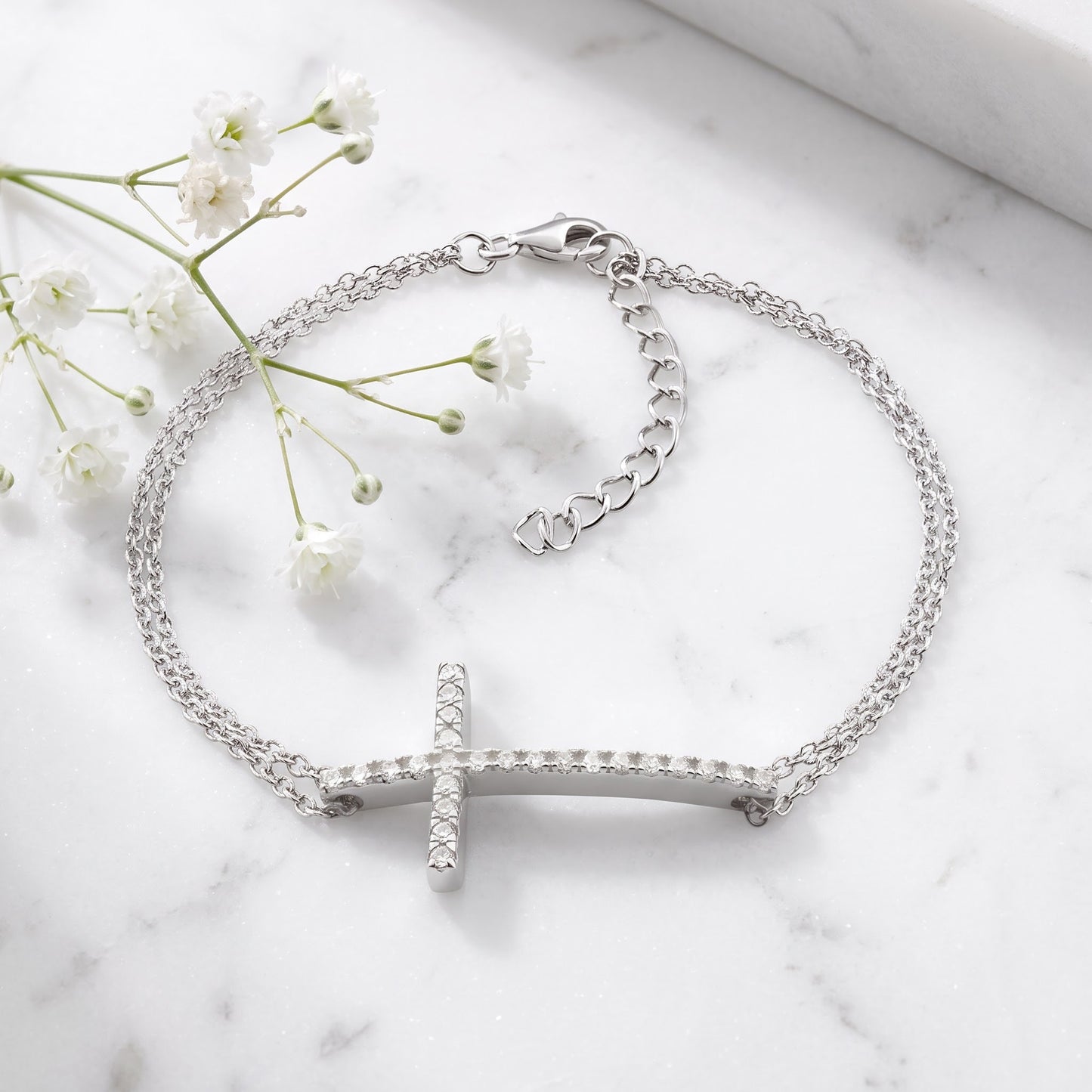 Sterling Silver Cross CZ Bracelet for Women, Dainty Everyday Jewelry Gift view 1