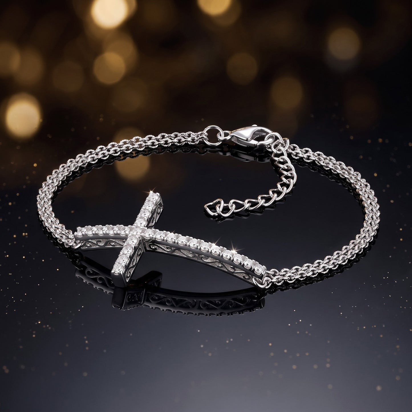 Sterling Silver Cross CZ Bracelet for Women, Dainty Everyday Jewelry Gift view 3