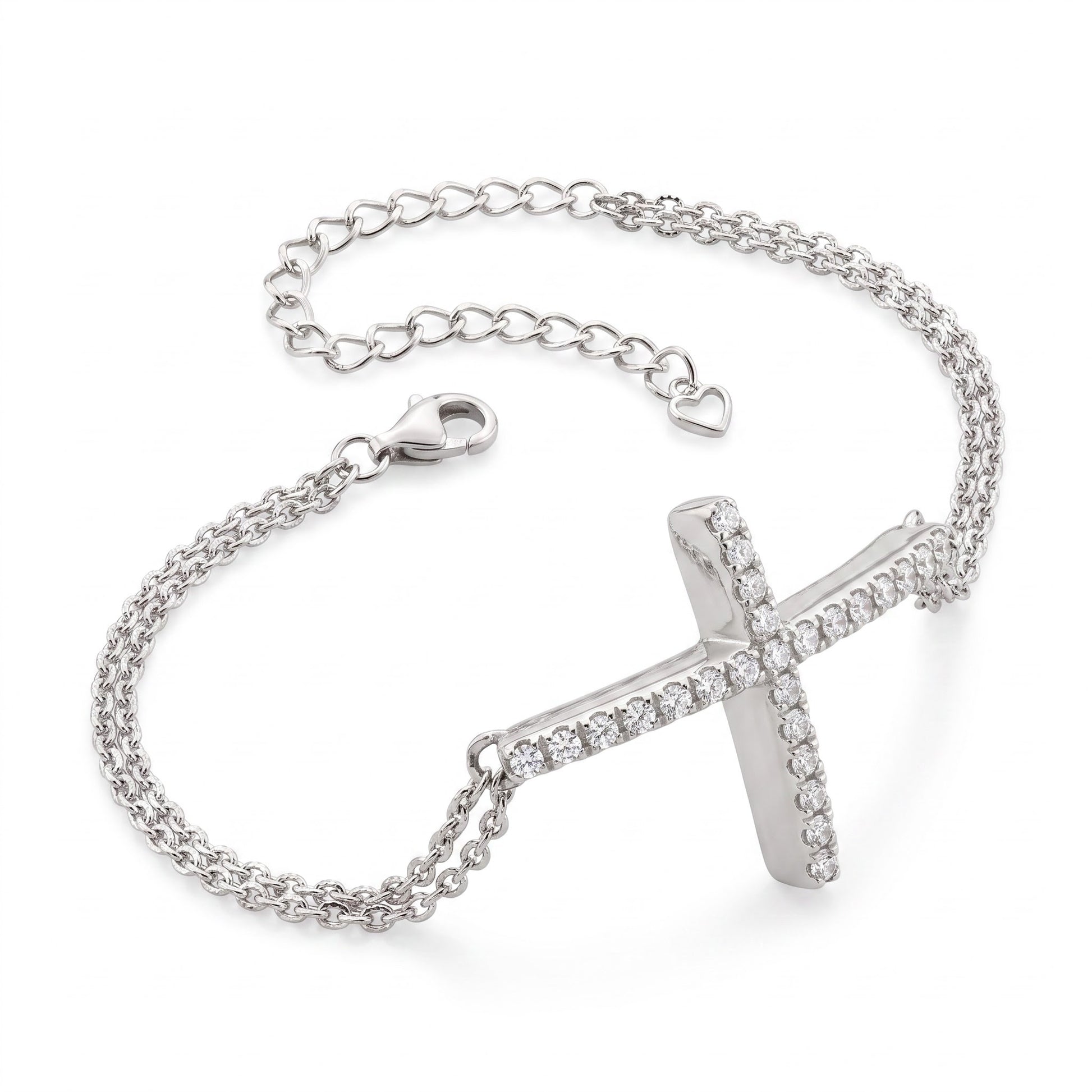 Sterling Silver Cross CZ Bracelet for Women, Dainty Everyday Jewelry Gift