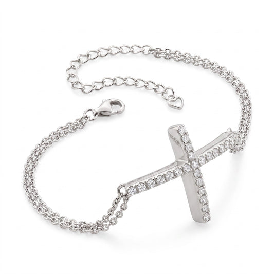 Sterling Silver Cross CZ Bracelet for Women, Dainty Everyday Jewelry Gift