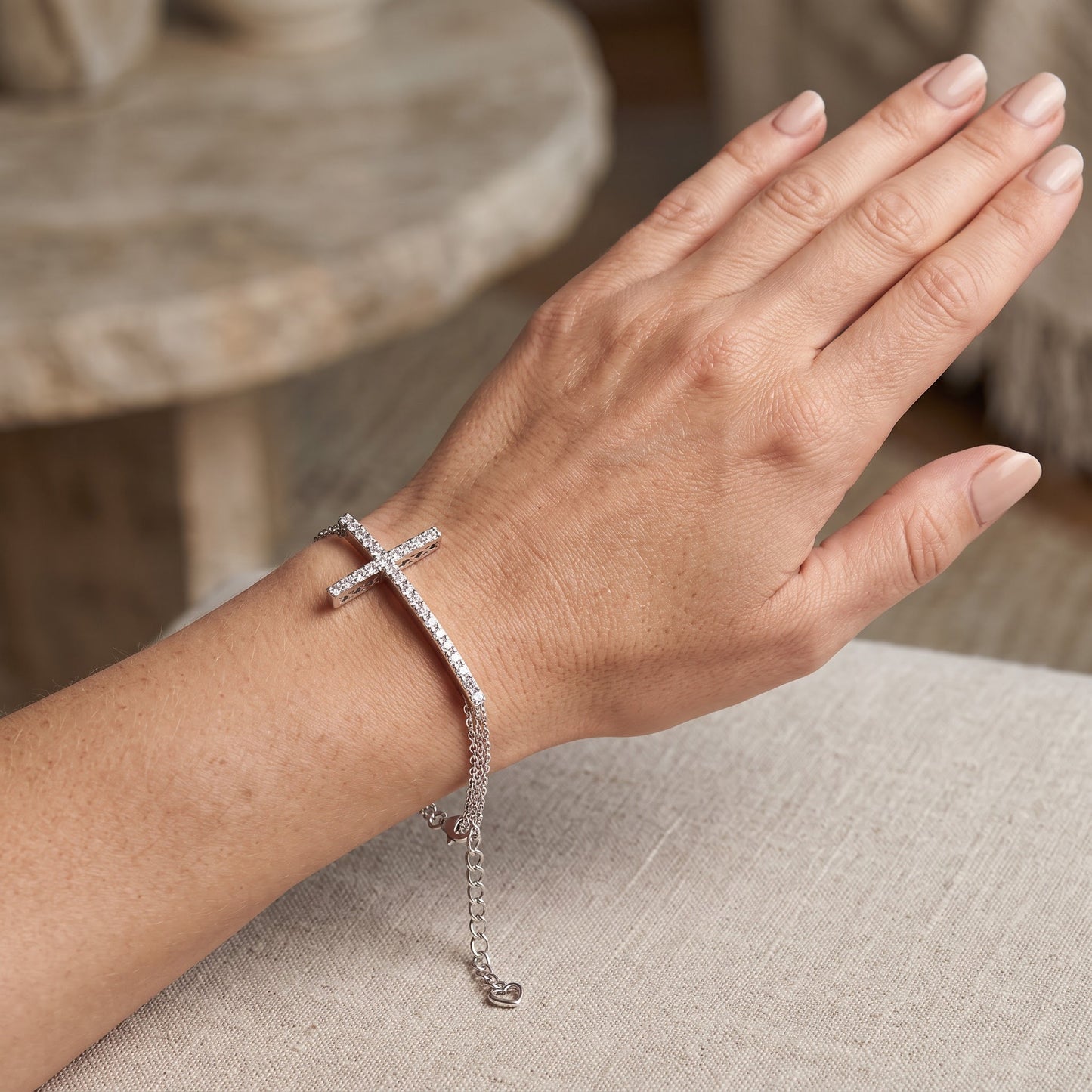 Sterling Silver Cross CZ Bracelet for Women, Dainty Everyday Jewelry Gift view 4