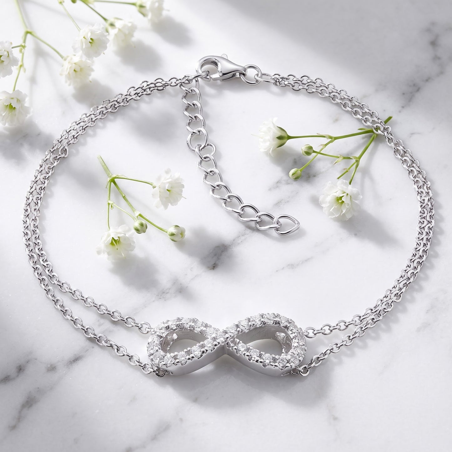 Sterling Silver Infinity CZ Bracelet for Women, Dainty Everyday Jewelry Gift view 1