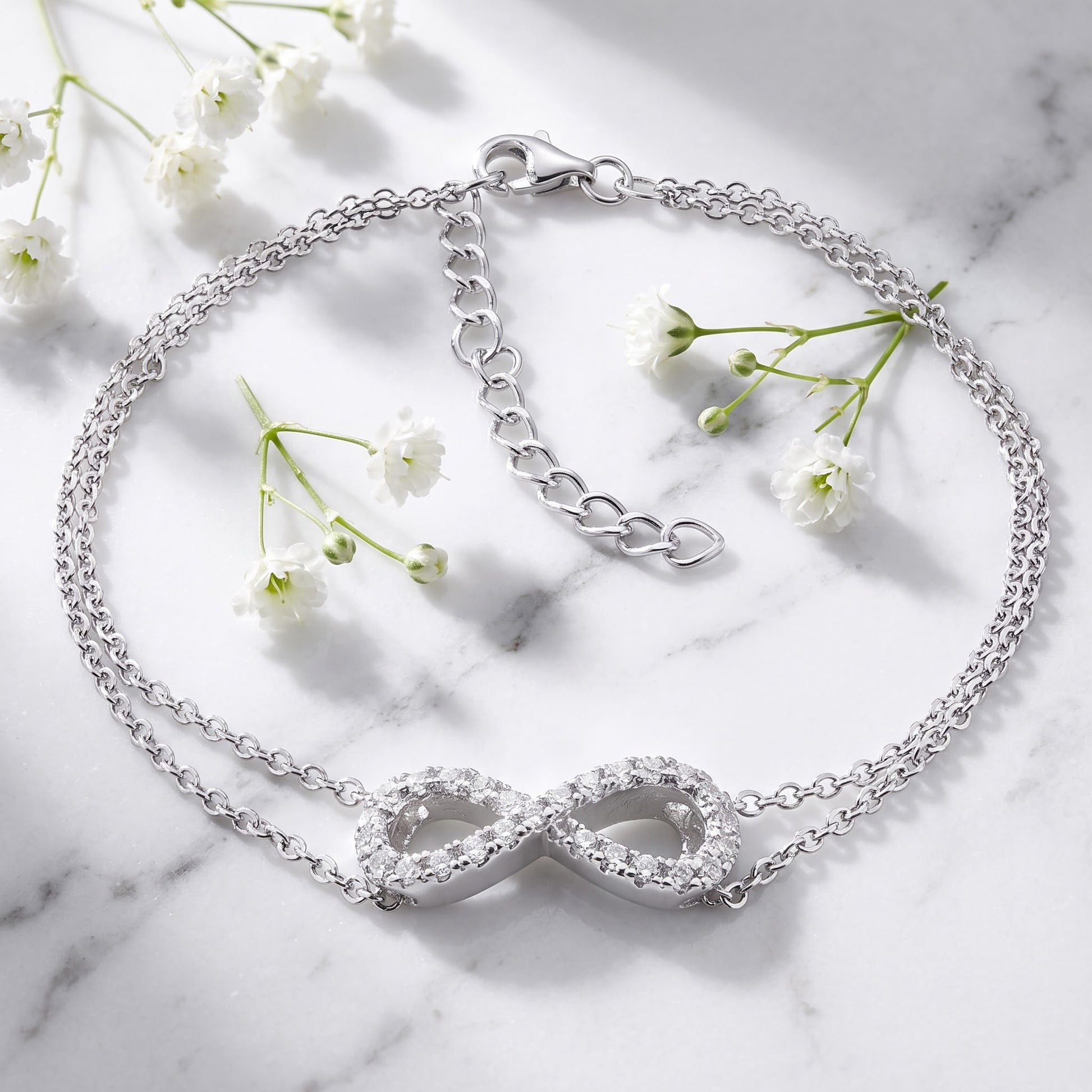Sterling Silver Infinity CZ Bracelet for Women, Dainty Everyday Jewelry Gift view 1