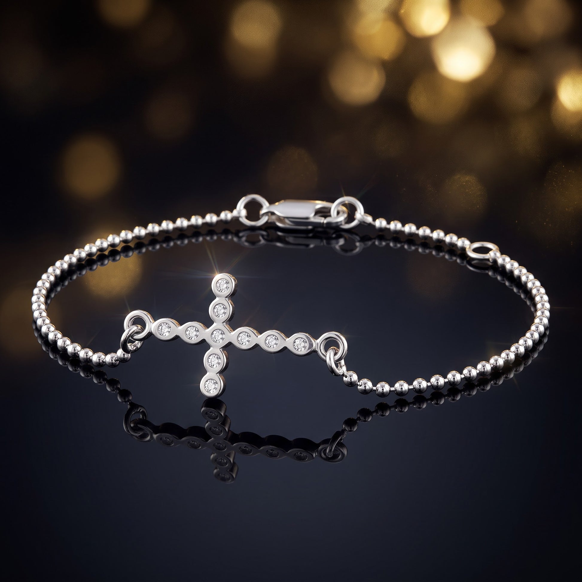 Sterling Silver Cross Bead Bracelet for Women, Dainty Everyday Jewelry Gift view 3