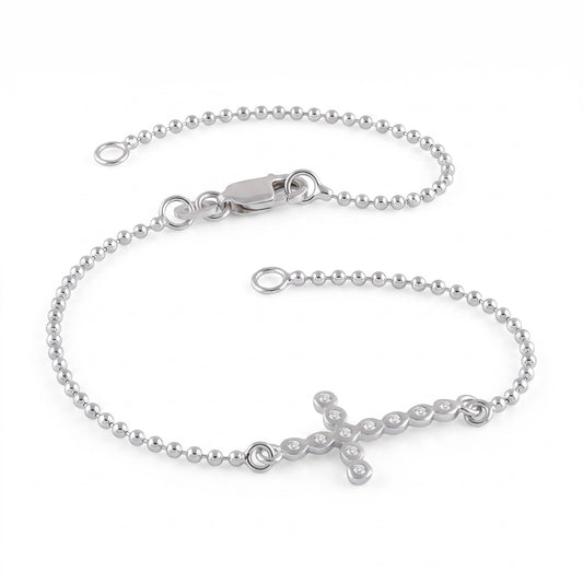 Sterling Silver Cross Bead Bracelet for Women, Dainty Everyday Jewelry Gift