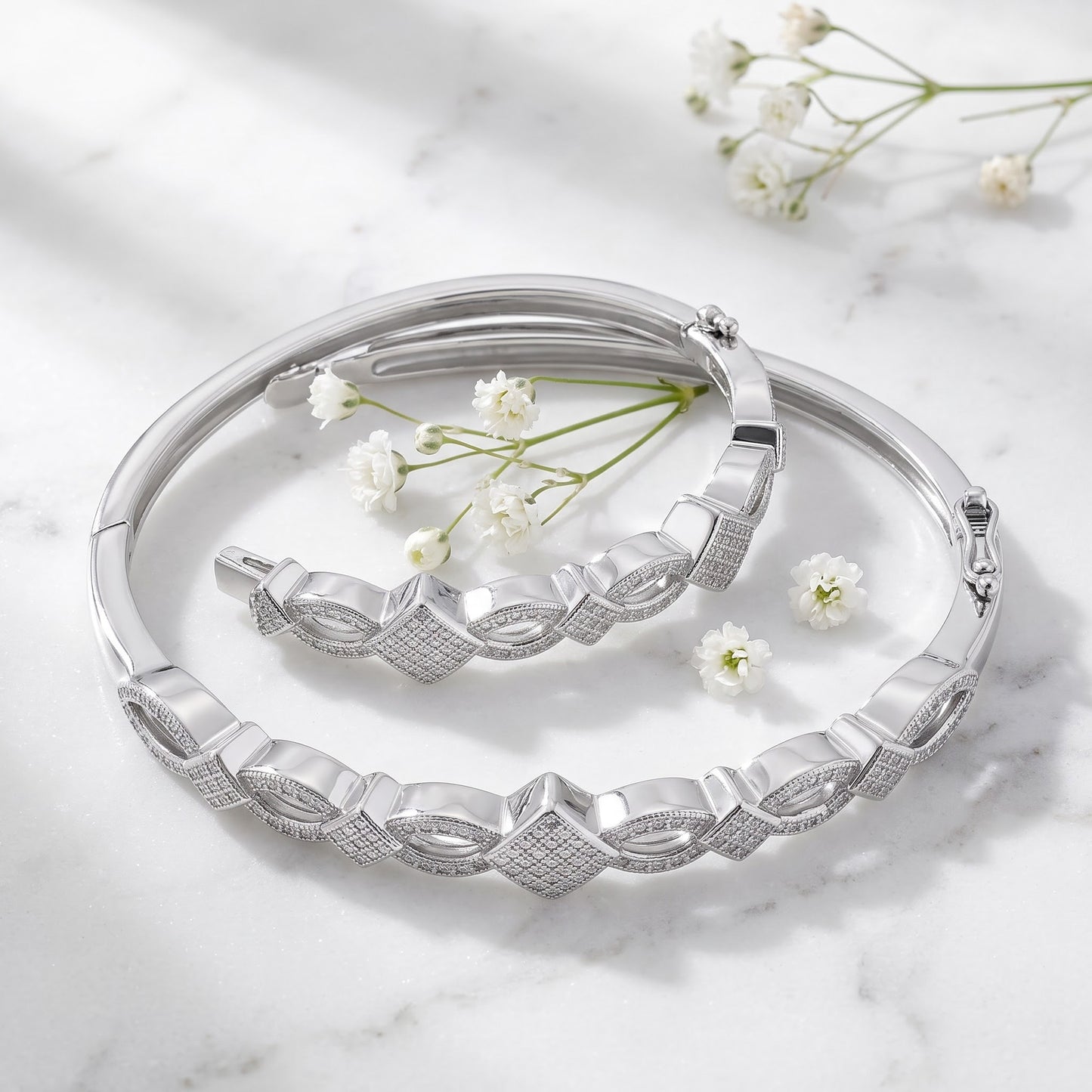Sterling Silver Elegant Pave CZ Bangle Bracelet for Women, Elegant Statement Gift view 1