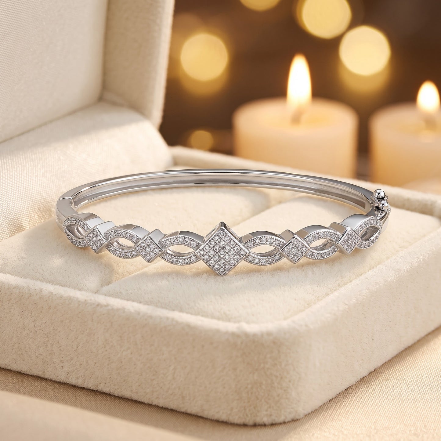 Sterling Silver Elegant Pave CZ Bangle Bracelet for Women, Elegant Statement Gift view 2