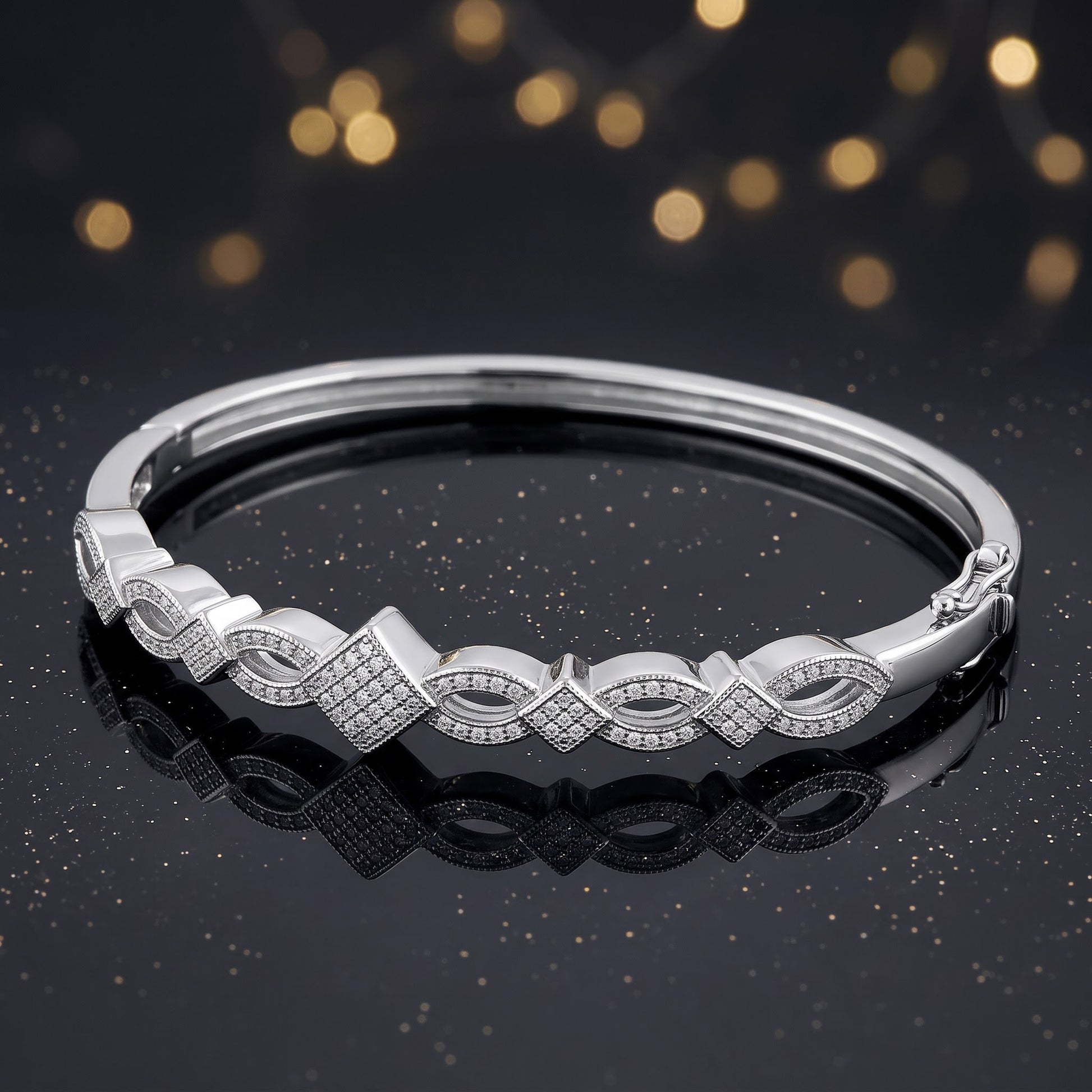 Sterling Silver Elegant Pave CZ Bangle Bracelet for Women, Elegant Statement Gift view 3
