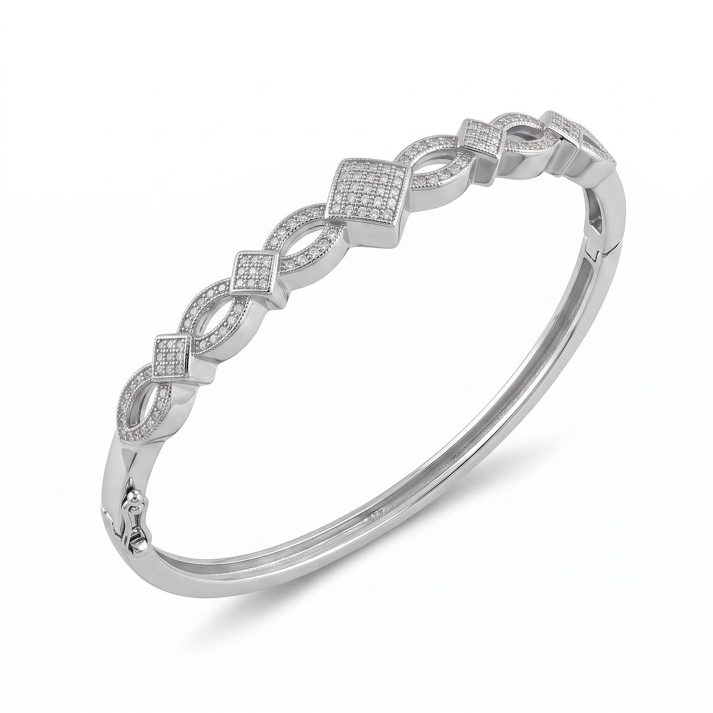 Sterling Silver Elegant Pave CZ Bangle Bracelet for Women, Elegant Statement Gift