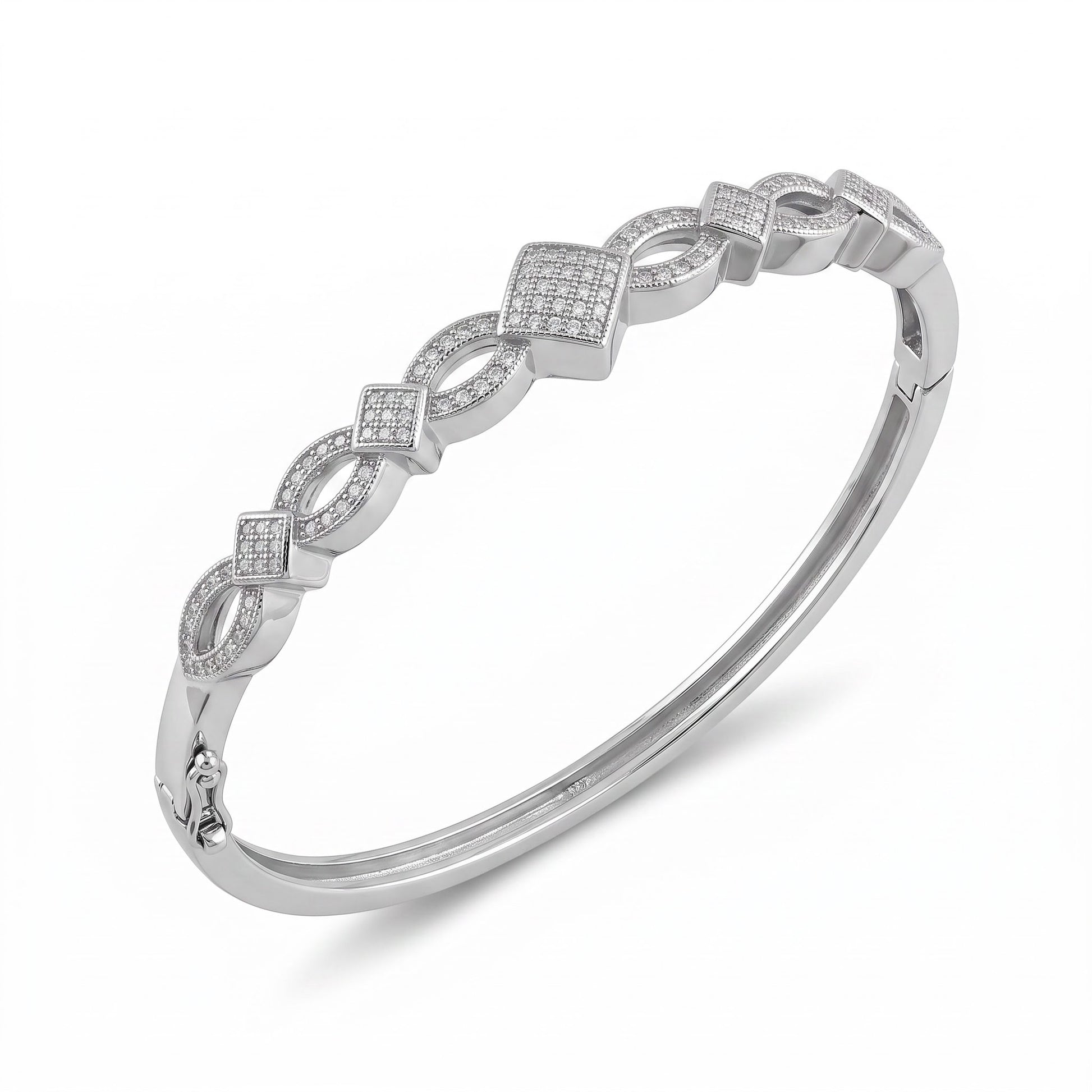 Sterling Silver Elegant Pave CZ Bangle Bracelet for Women, Elegant Statement Gift