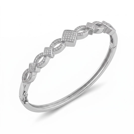 Sterling Silver Elegant Pave CZ Bangle Bracelet for Women, Elegant Statement Gift