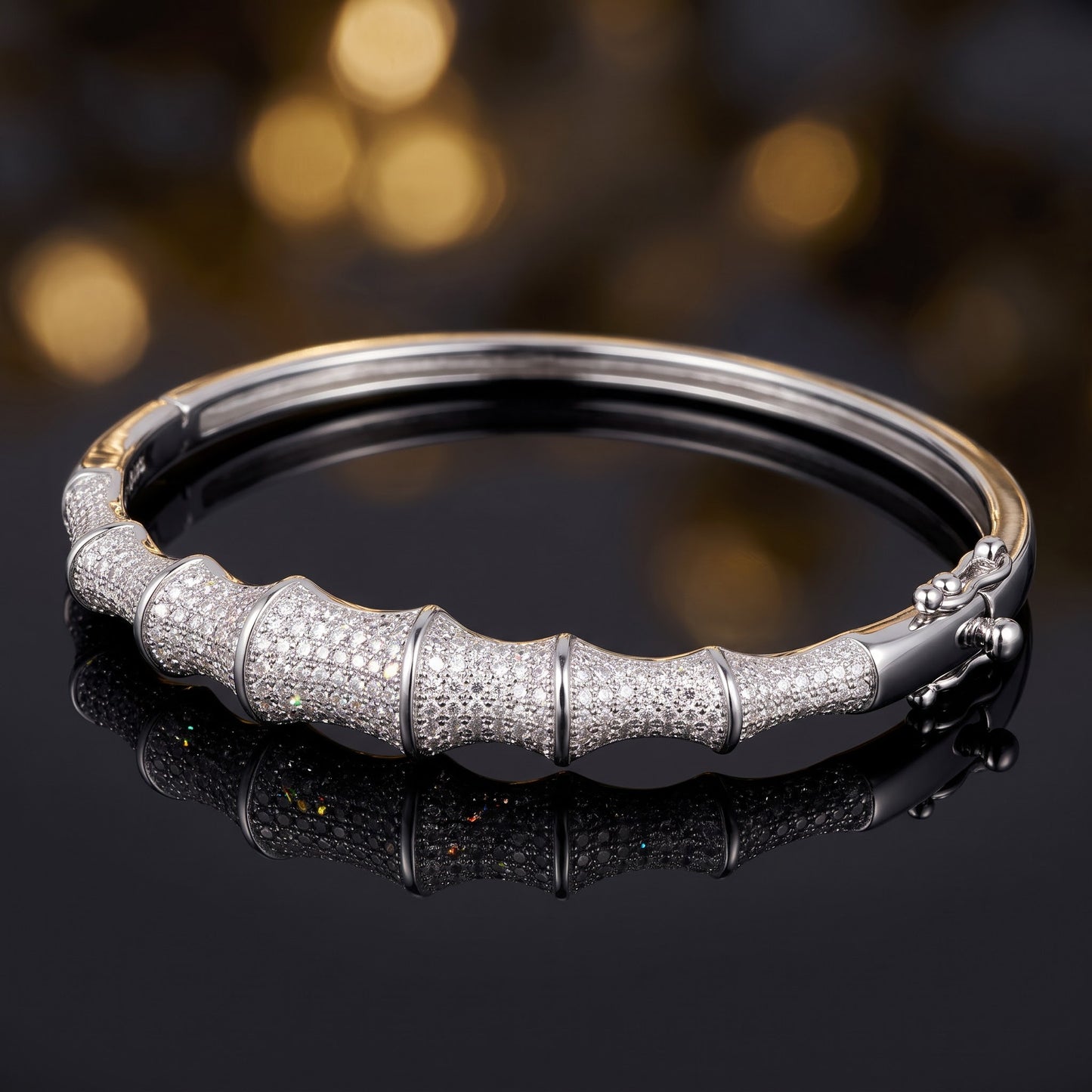 Sterling Silver Bones Pave CZ Bangle Bracelet for Women, Elegant Statement Gift view 3