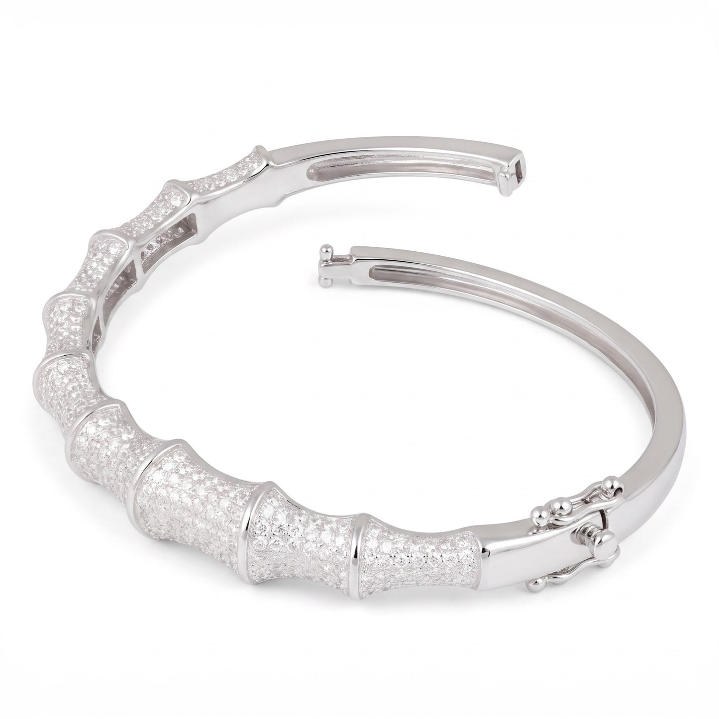 Sterling Silver Bones Pave CZ Bangle Bracelet for Women, Elegant Statement Gift