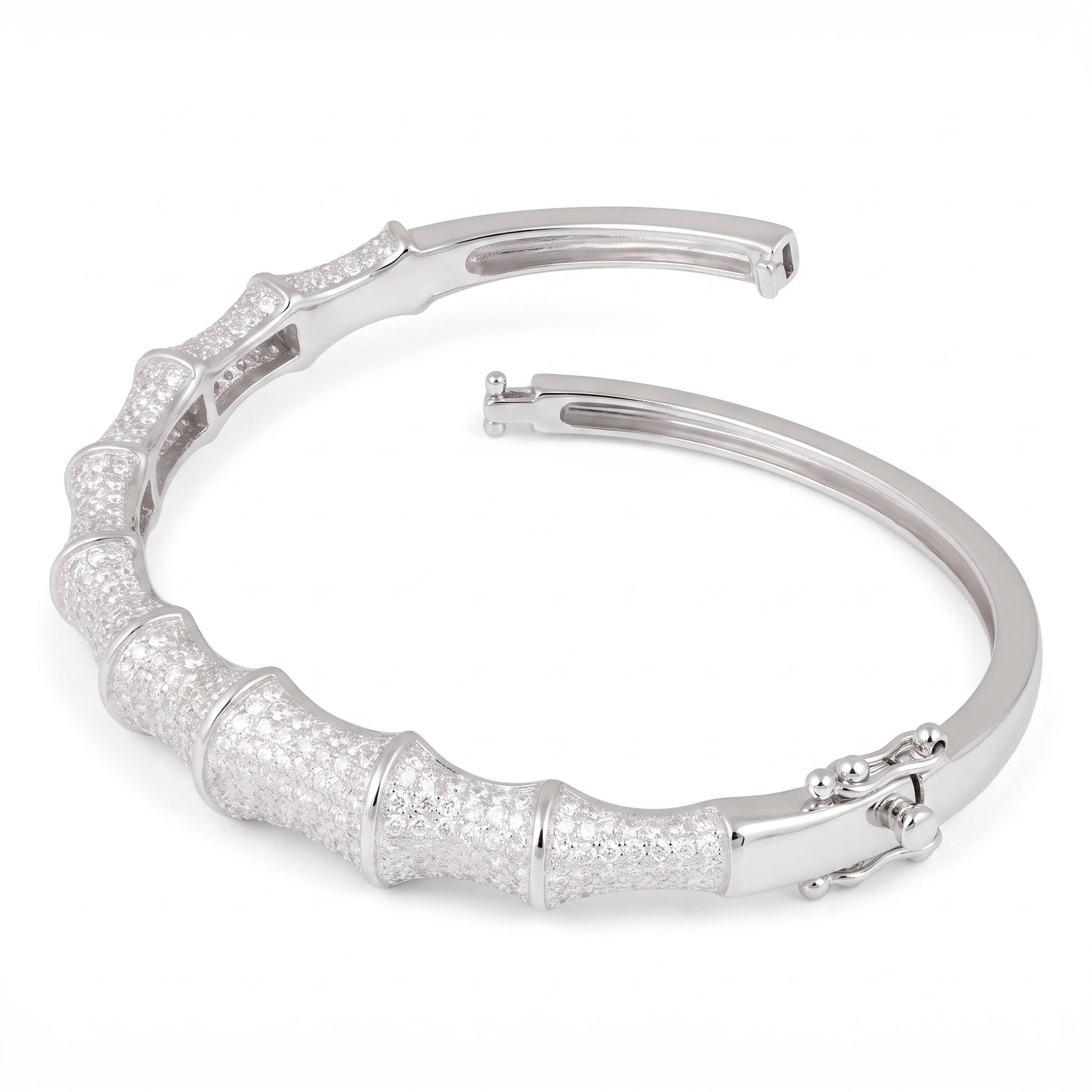 Sterling Silver Bones Pave CZ Bangle Bracelet for Women, Elegant Statement Gift