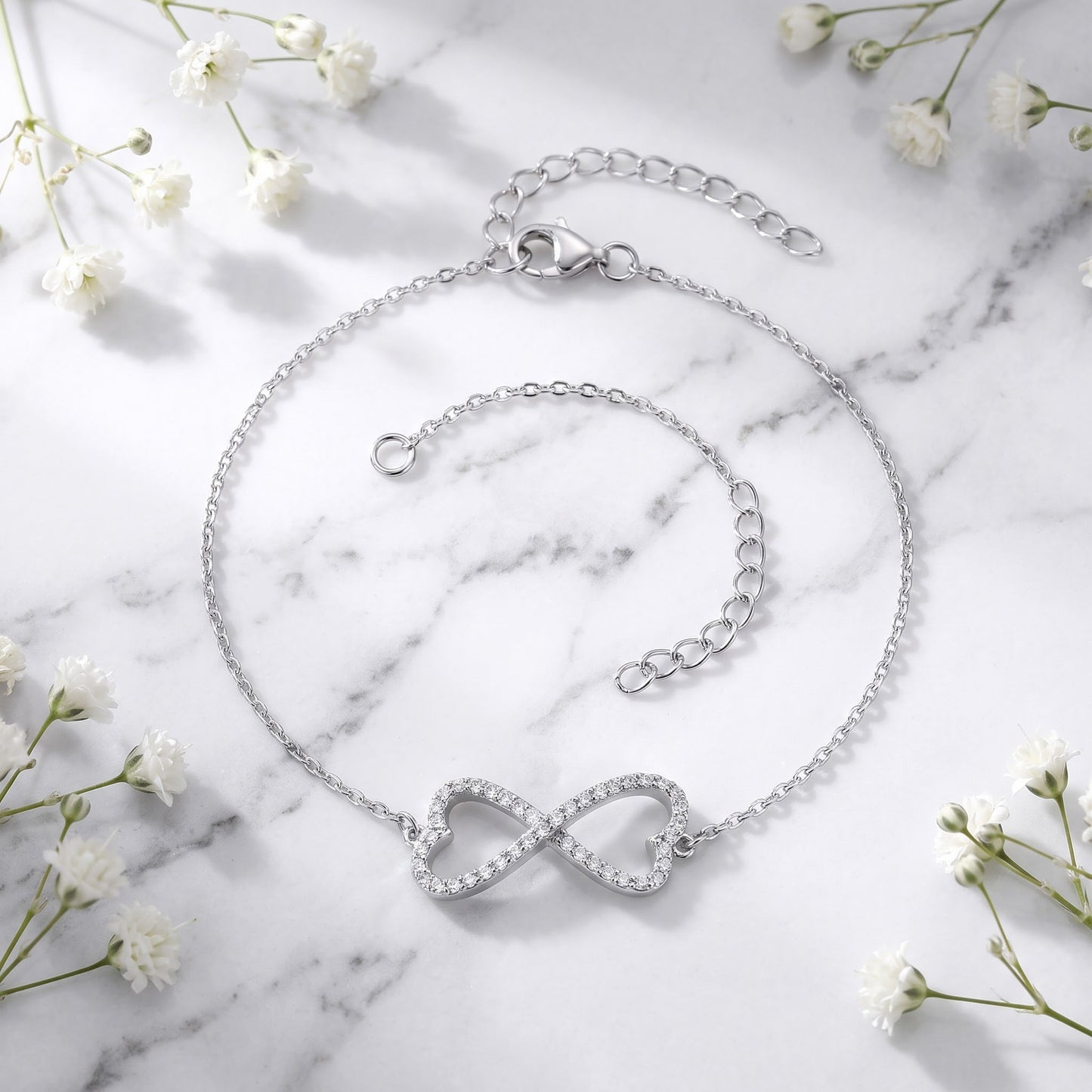 Sterling Silver Infinity Heart CZ Bracelet for Women, Dainty Everyday Jewelry Gift view 1