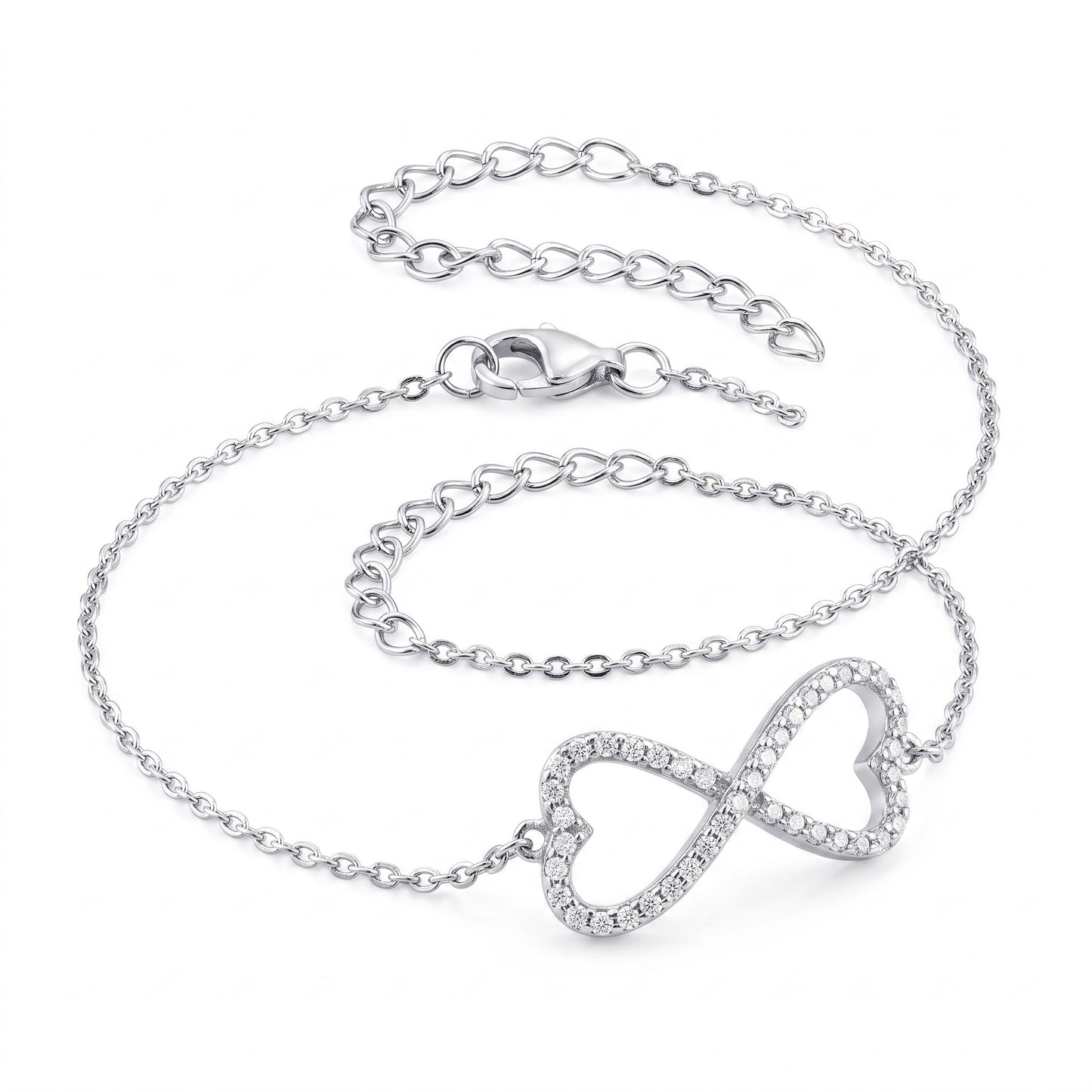 Sterling Silver Infinity Heart CZ Bracelet for Women, Dainty Everyday Jewelry Gift