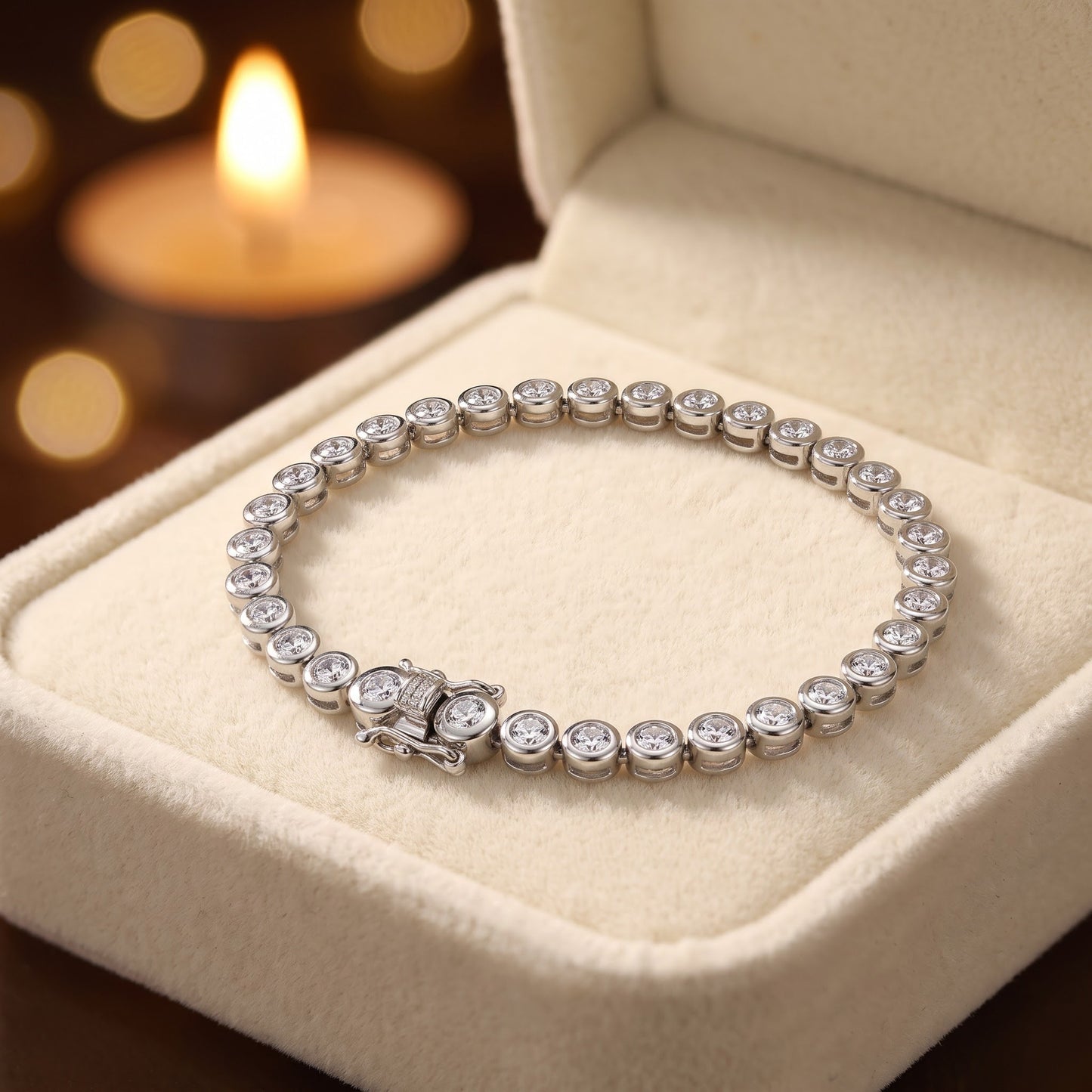 Sterling Silver Round Clear CZ Tennis Bracelet for Women, Sparkling Gift for Her view 2