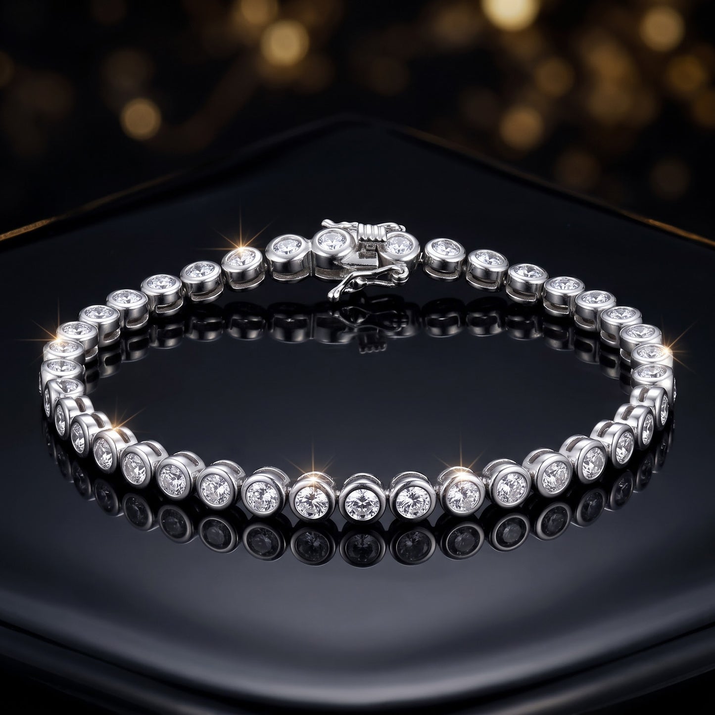 Sterling Silver Round Clear CZ Tennis Bracelet for Women, Sparkling Gift for Her view 3