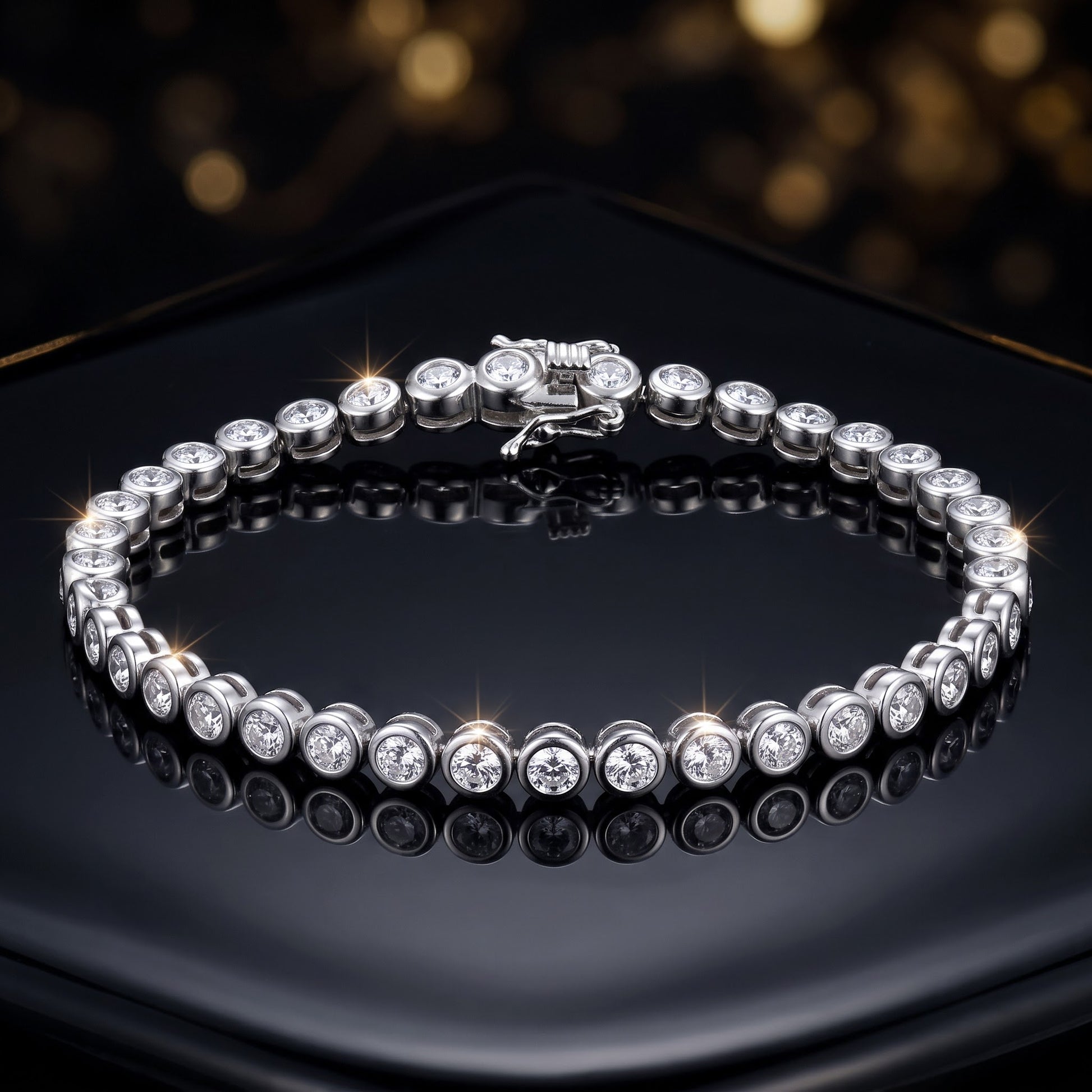 Sterling Silver Round Clear CZ Tennis Bracelet for Women, Sparkling Gift for Her view 3