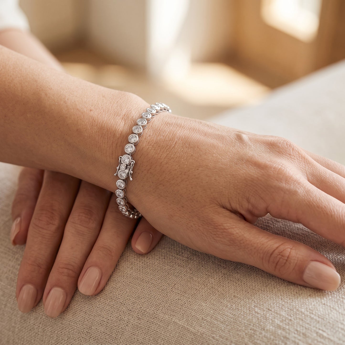 Sterling Silver Round Clear CZ Tennis Bracelet for Women, Sparkling Gift for Her view 4