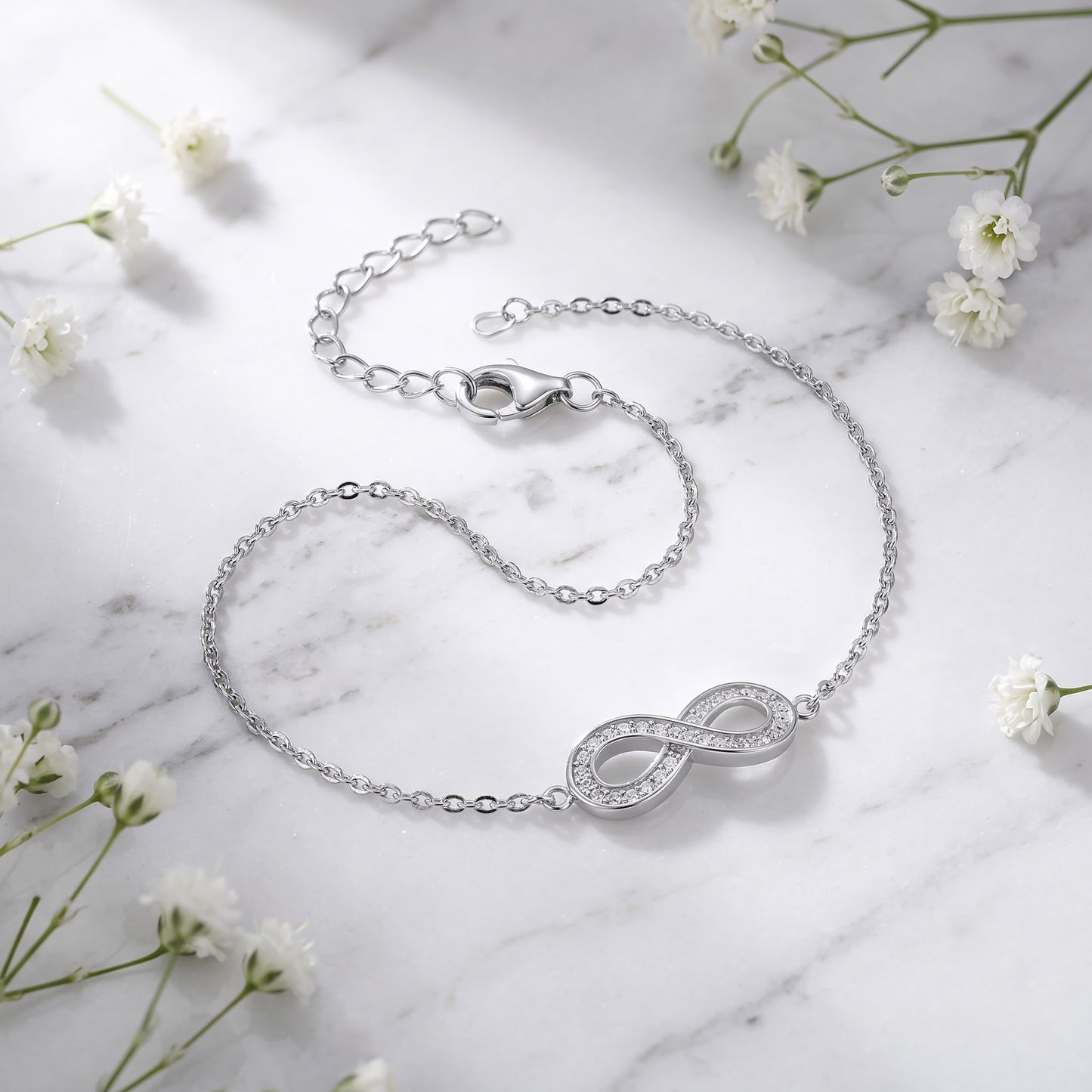Sterling Silver Infinity Clear CZ Bracelet for Women, Dainty Everyday Jewelry Gift view 1