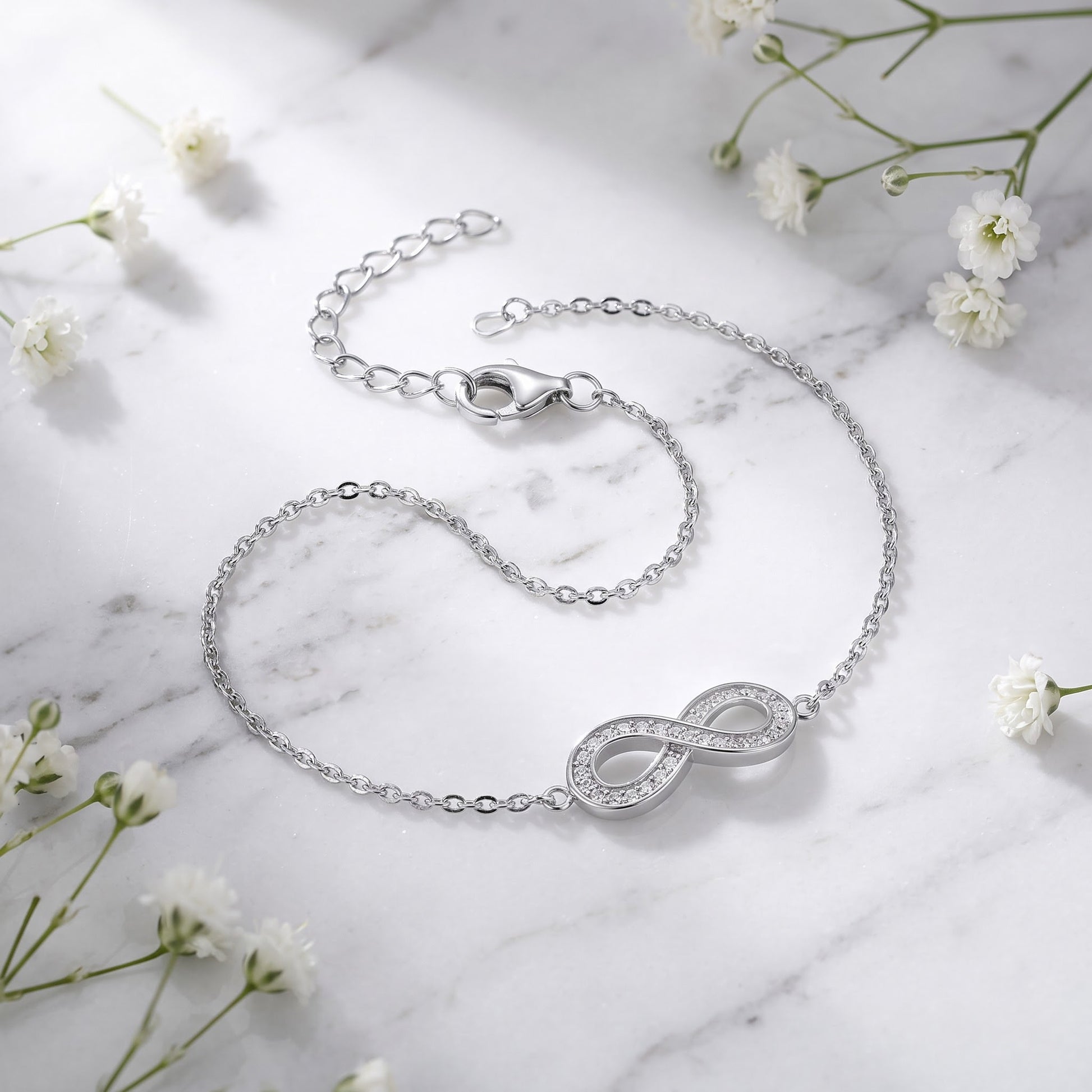 Sterling Silver Infinity Clear CZ Bracelet for Women, Dainty Everyday Jewelry Gift view 1