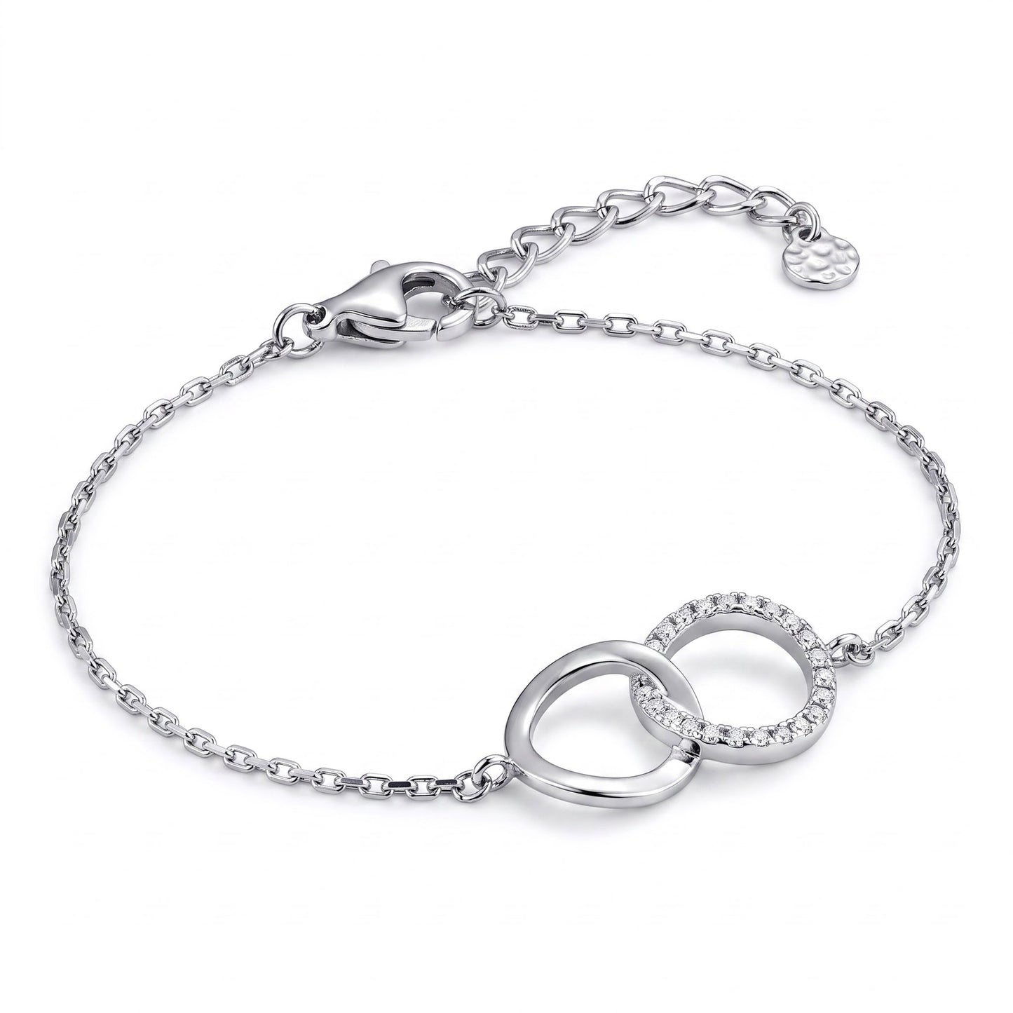 Sterling Silver Double Link Circles CZ Bracelet for Women, Chain Link, Dainty Everyday Jewelry Gift