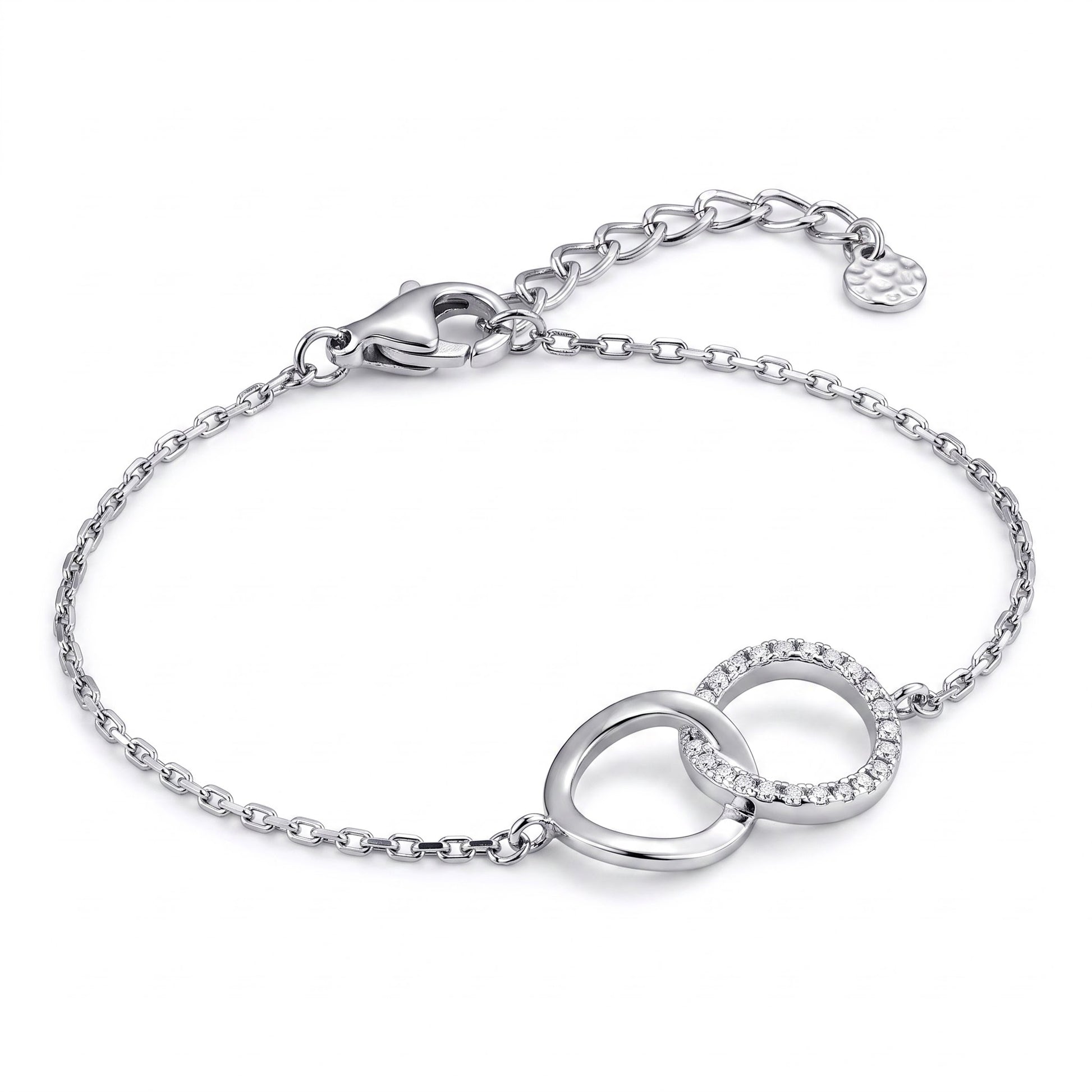 Sterling Silver Double Link Circles CZ Bracelet for Women, Chain Link, Dainty Everyday Jewelry Gift