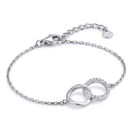 Sterling Silver Double Link Circles CZ Bracelet for Women, Chain Link, Dainty Everyday Jewelry Gift