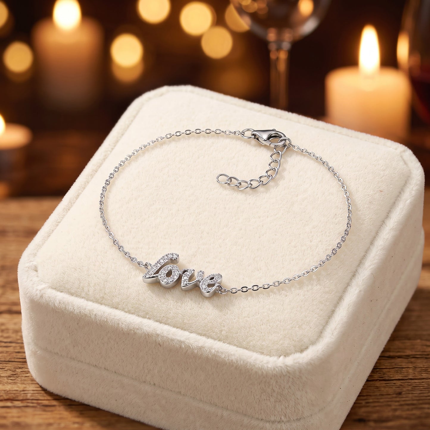 Sterling Silver Stylish 'Love' Clear CZ Bracelet for Women, Chain Link, Dainty Everyday Jewelry Gift view 2