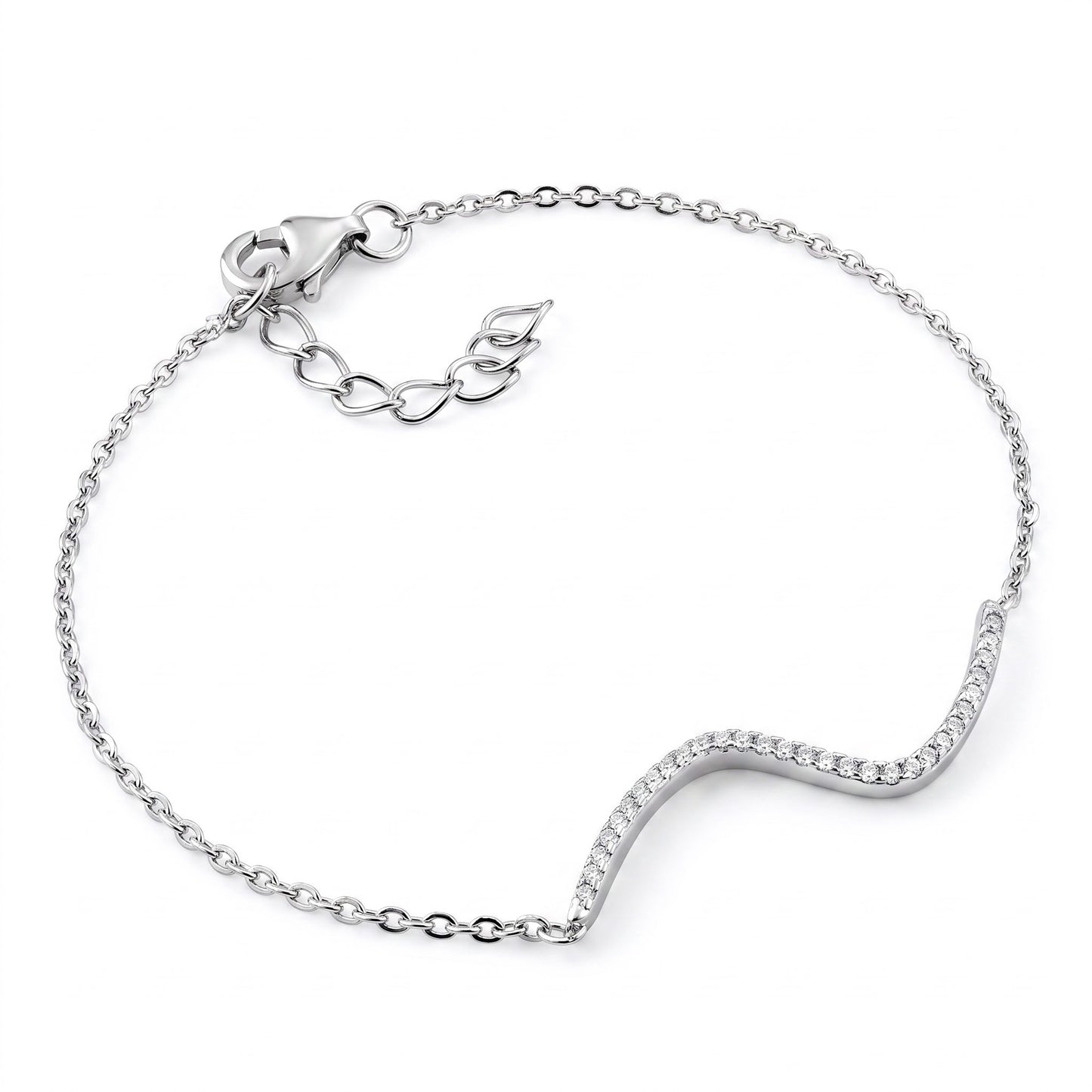 Sterling Silver Cascading Wave Clear CZ Bracelet for Women, Chain Link, Dainty Everyday Jewelry Gift