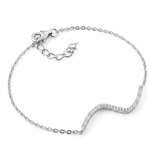 Sterling Silver Cascading Wave Clear CZ Bracelet for Women, Chain Link, Dainty Everyday Jewelry Gift