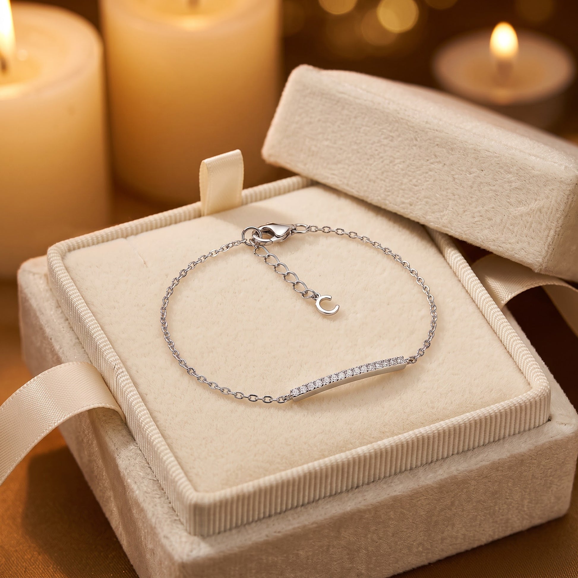 Sterling Silver Bar Clear CZ Bracelet for Women, Chain Link, Dainty Everyday Jewelry Gift view 2