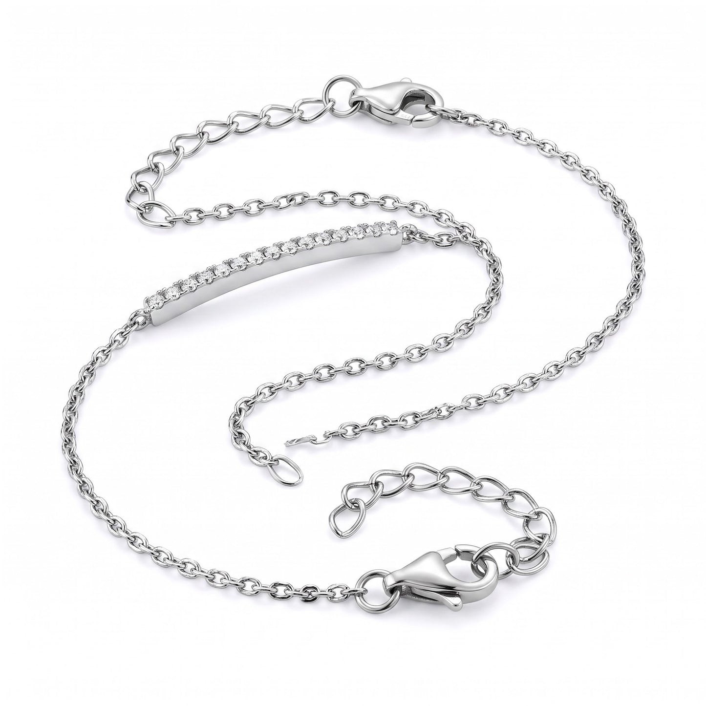 Sterling Silver Bar Clear CZ Bracelet for Women, Chain Link, Dainty Everyday Jewelry Gift