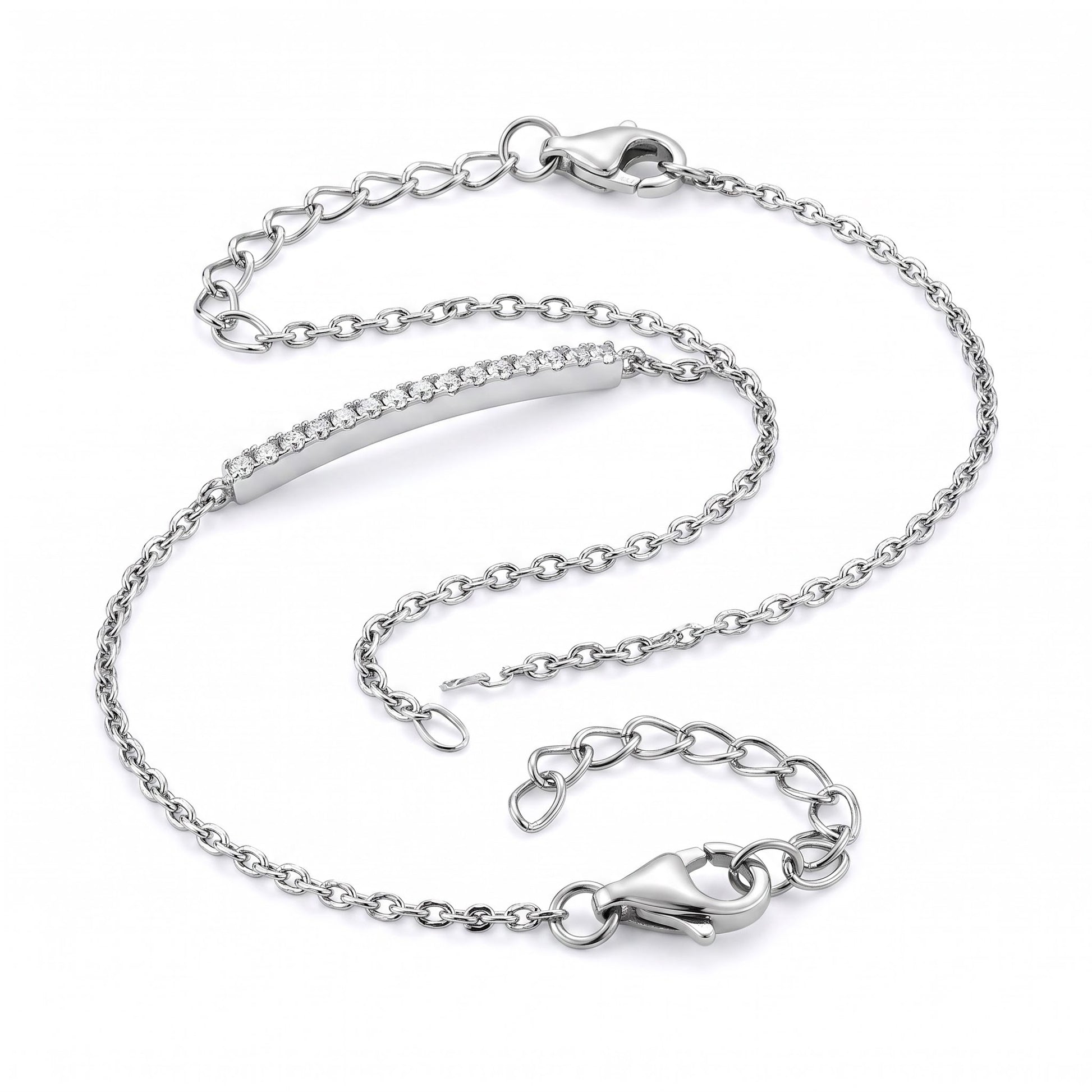 Sterling Silver Bar Clear CZ Bracelet for Women, Chain Link, Dainty Everyday Jewelry Gift