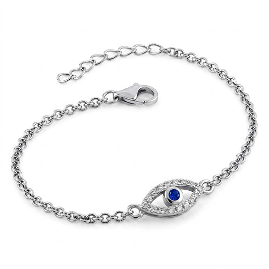 Sterling Silver Evil Eye Blue Spinel & Clear CZ Bracelet for Women, Adjustable Chain, Dainty Everyday Jewelry Gift