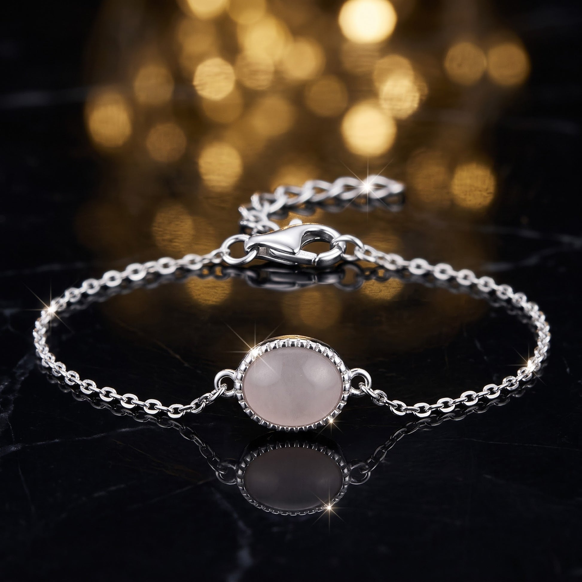 Sterling Silver Dusty Pink Oval Bracelet for Women, Chain Link, Dainty Everyday Jewelry Gift view 3