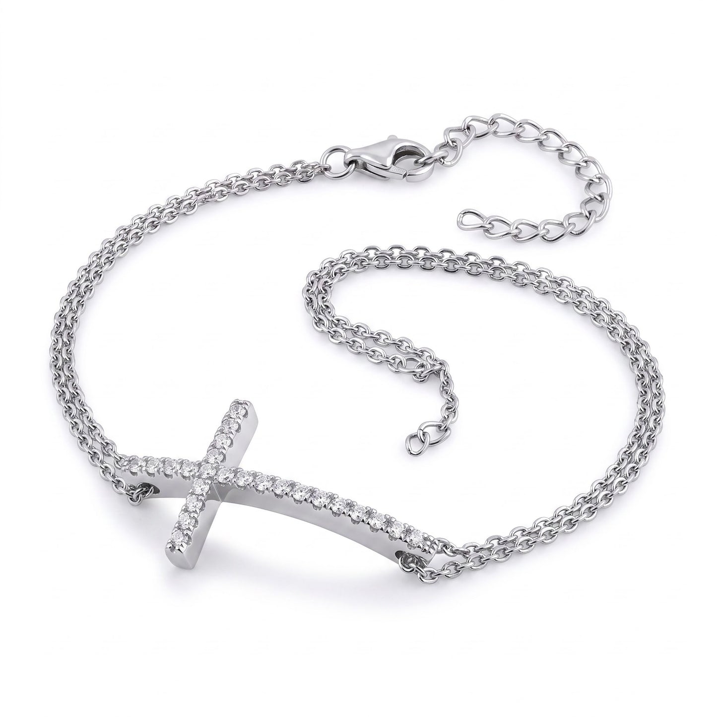 Sterling Silver Rose Gold Plated Clear CZ Cross Bracelet for Women, Dainty Everyday Jewelry Gift