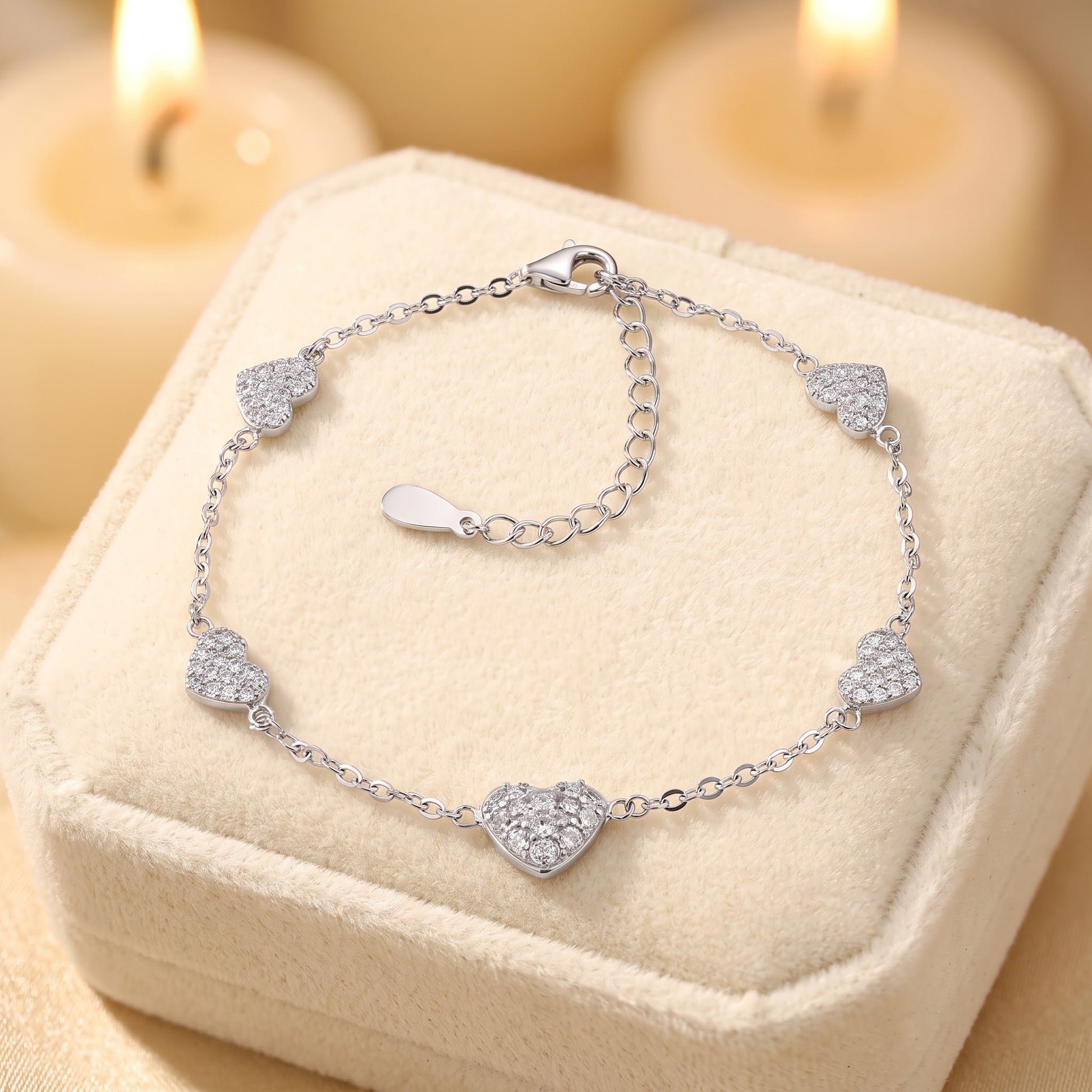 Sterling Silver Clear CZ Heart Charm Bracelet for Women, Dainty Everyday Jewelry Gift view 2